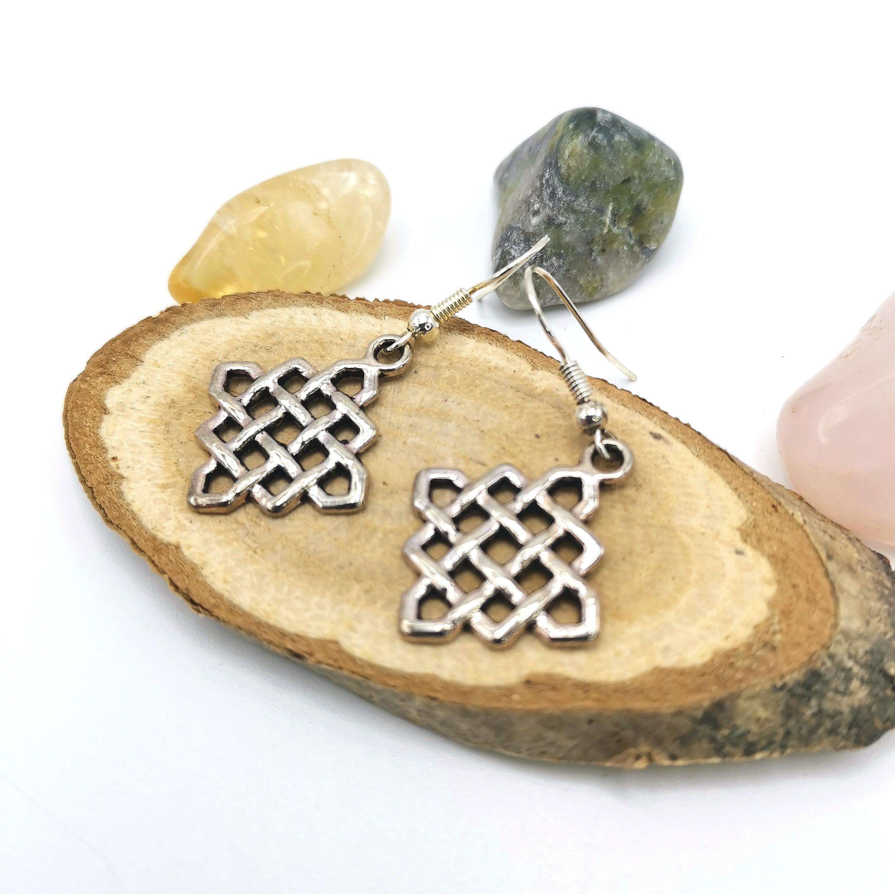 Celebrated Celtic Square Earrings - Silver Sunbird Bohemian Earrings