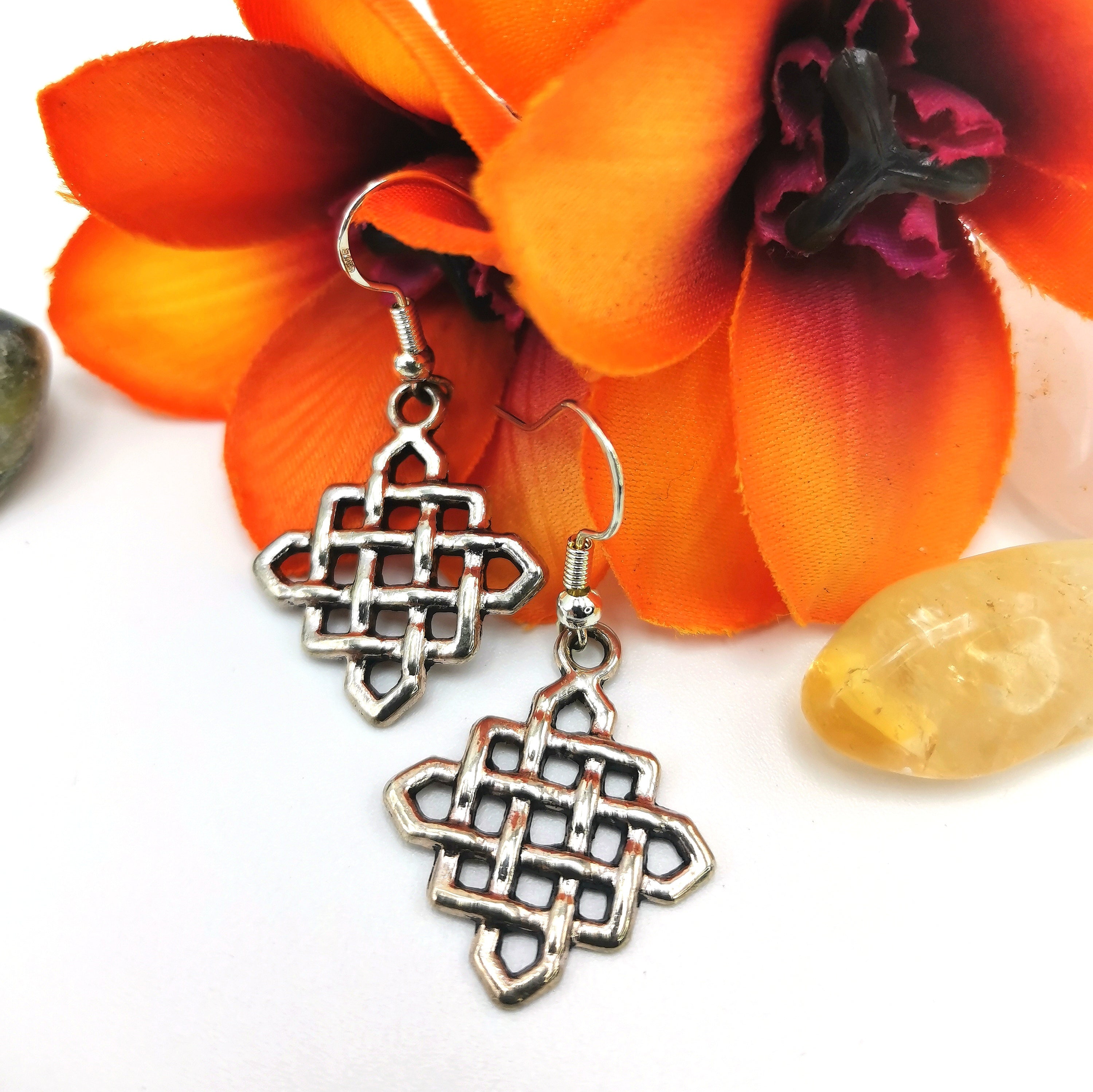 Celebrated Celtic Square Earrings - Silver Sunbird Bohemian Earrings