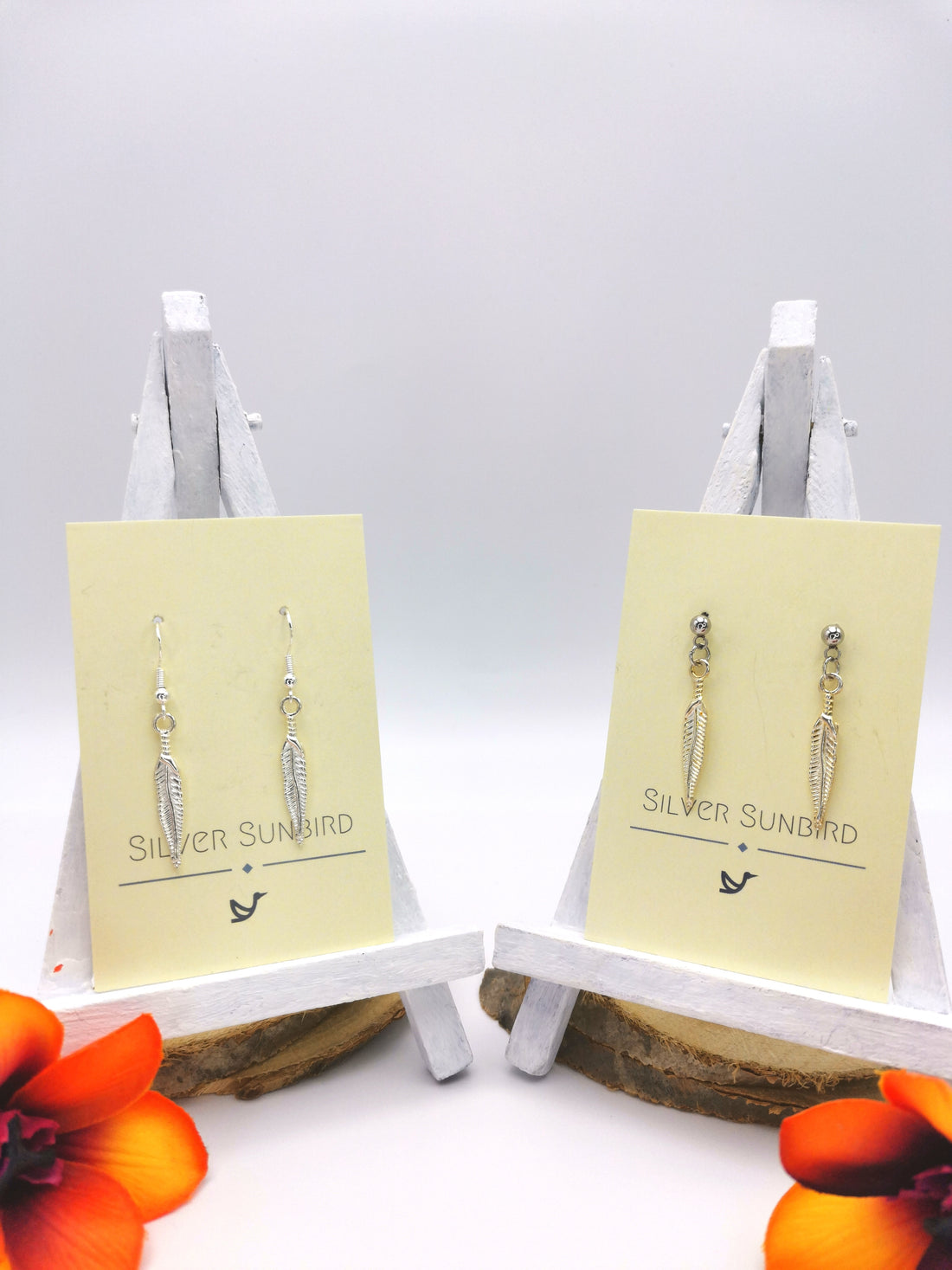 Fabulous Feather Earrings - Silver Sunbird animal earrings