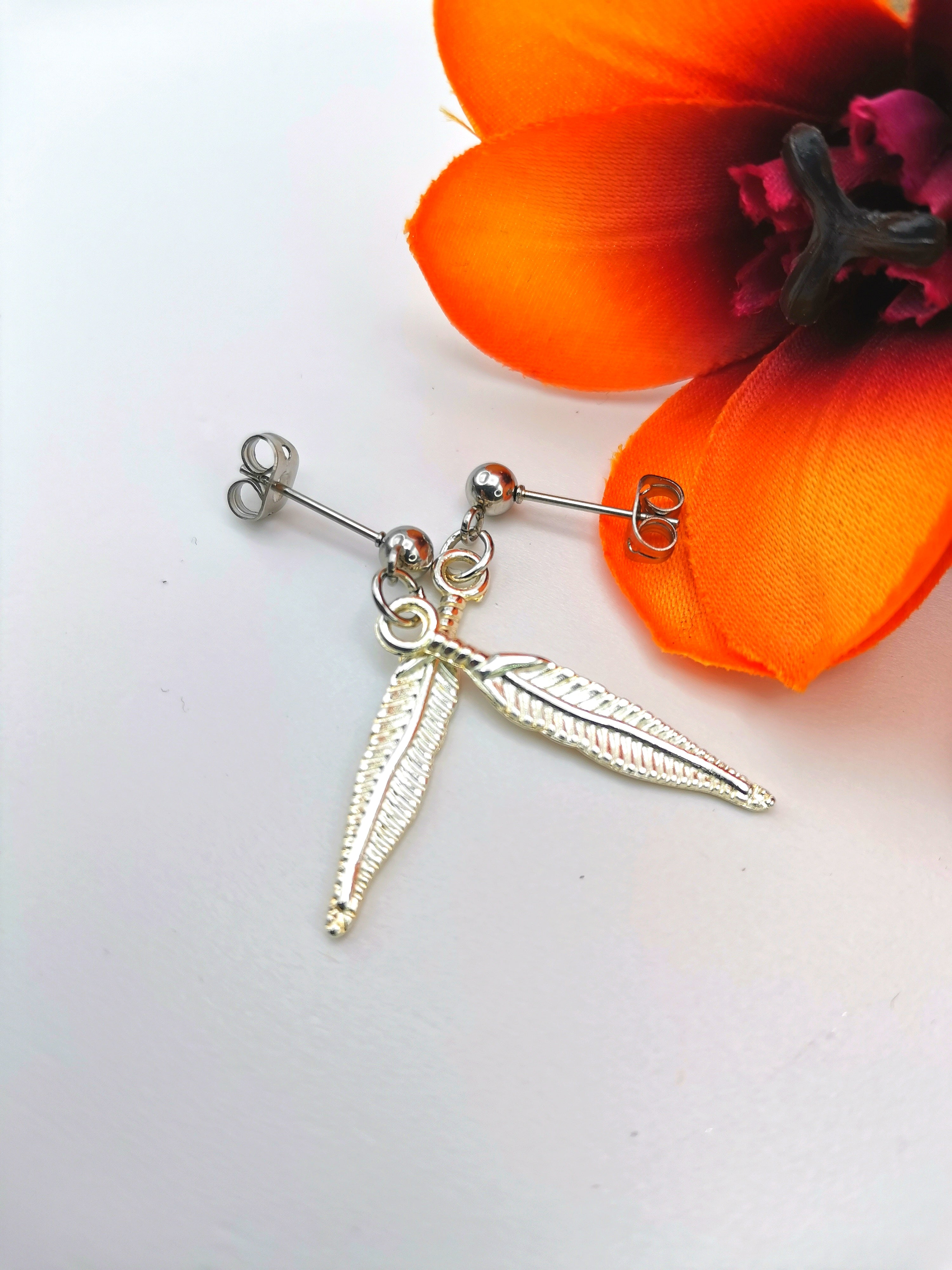 Fabulous Feather Earrings - Silver Sunbird animal earrings