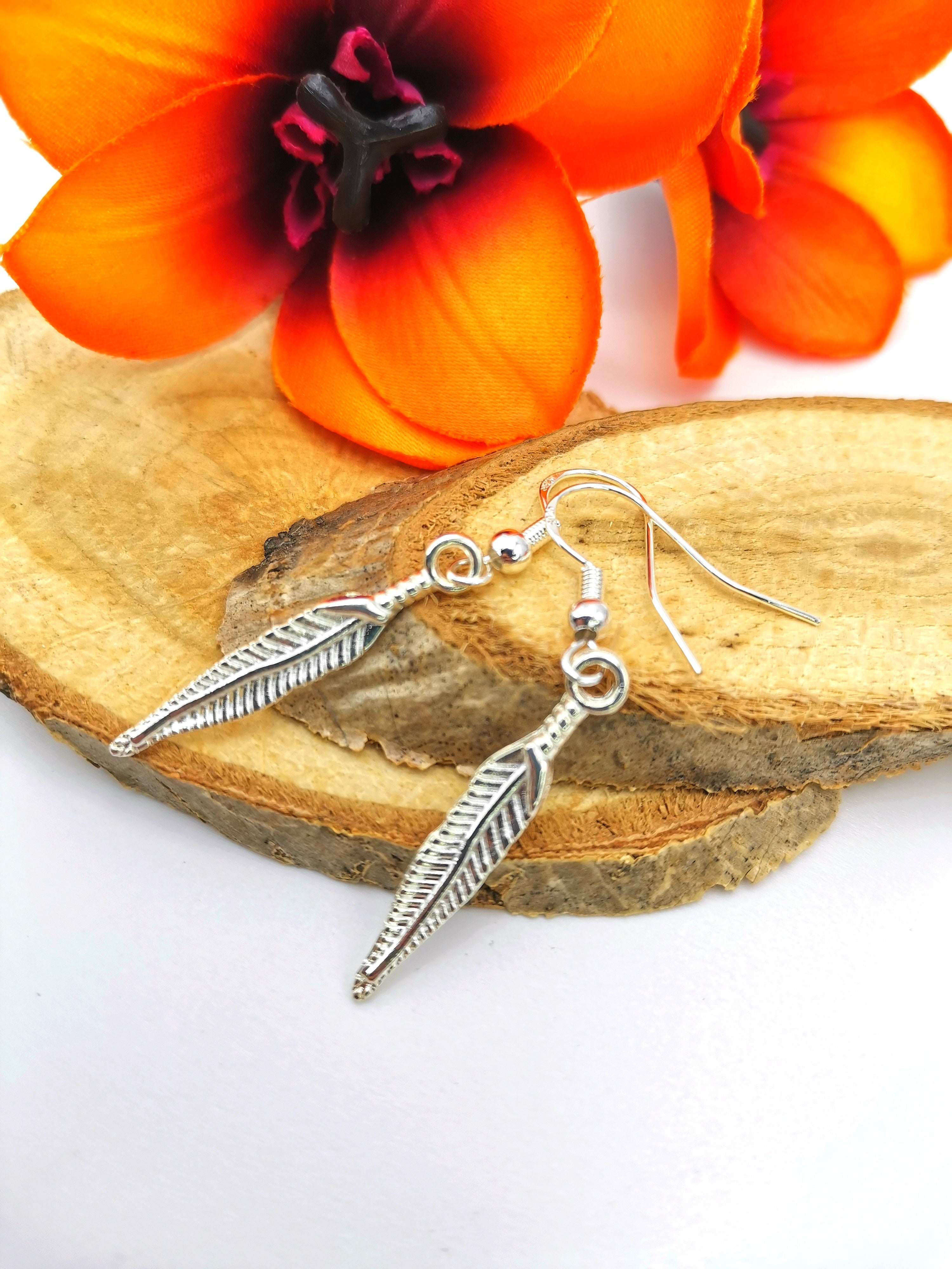 Fabulous Feather Earrings - Silver Sunbird animal earrings