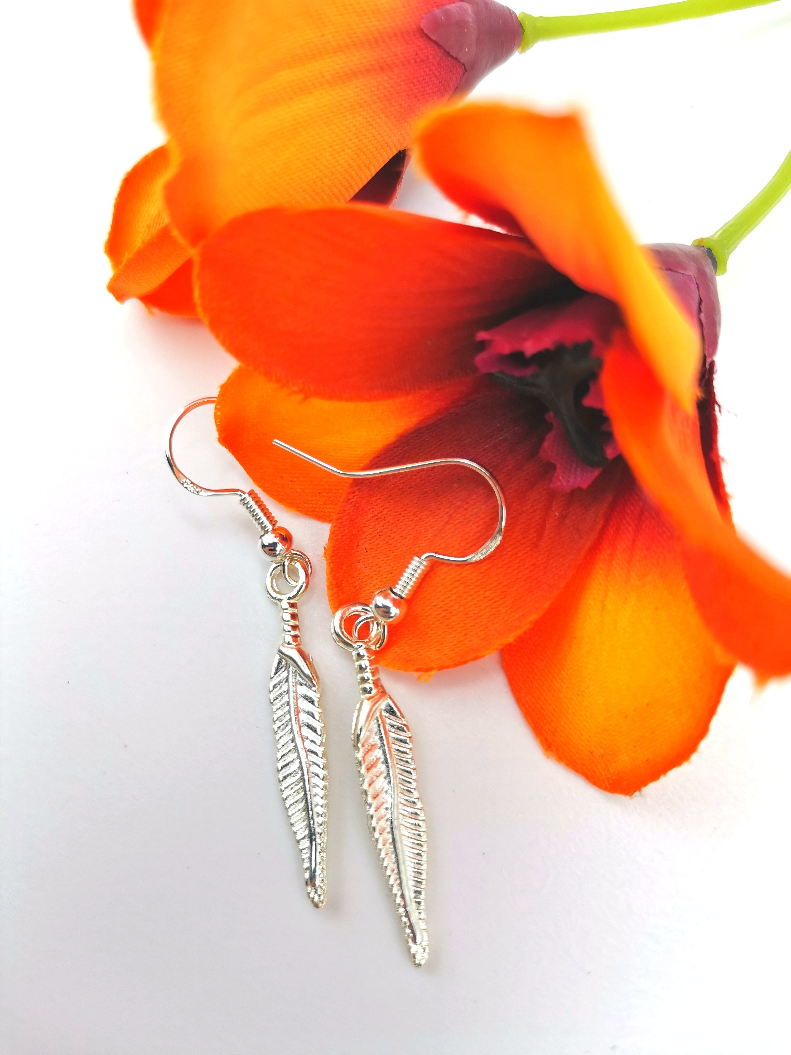 Fabulous Feather Earrings - Silver Sunbird animal earrings