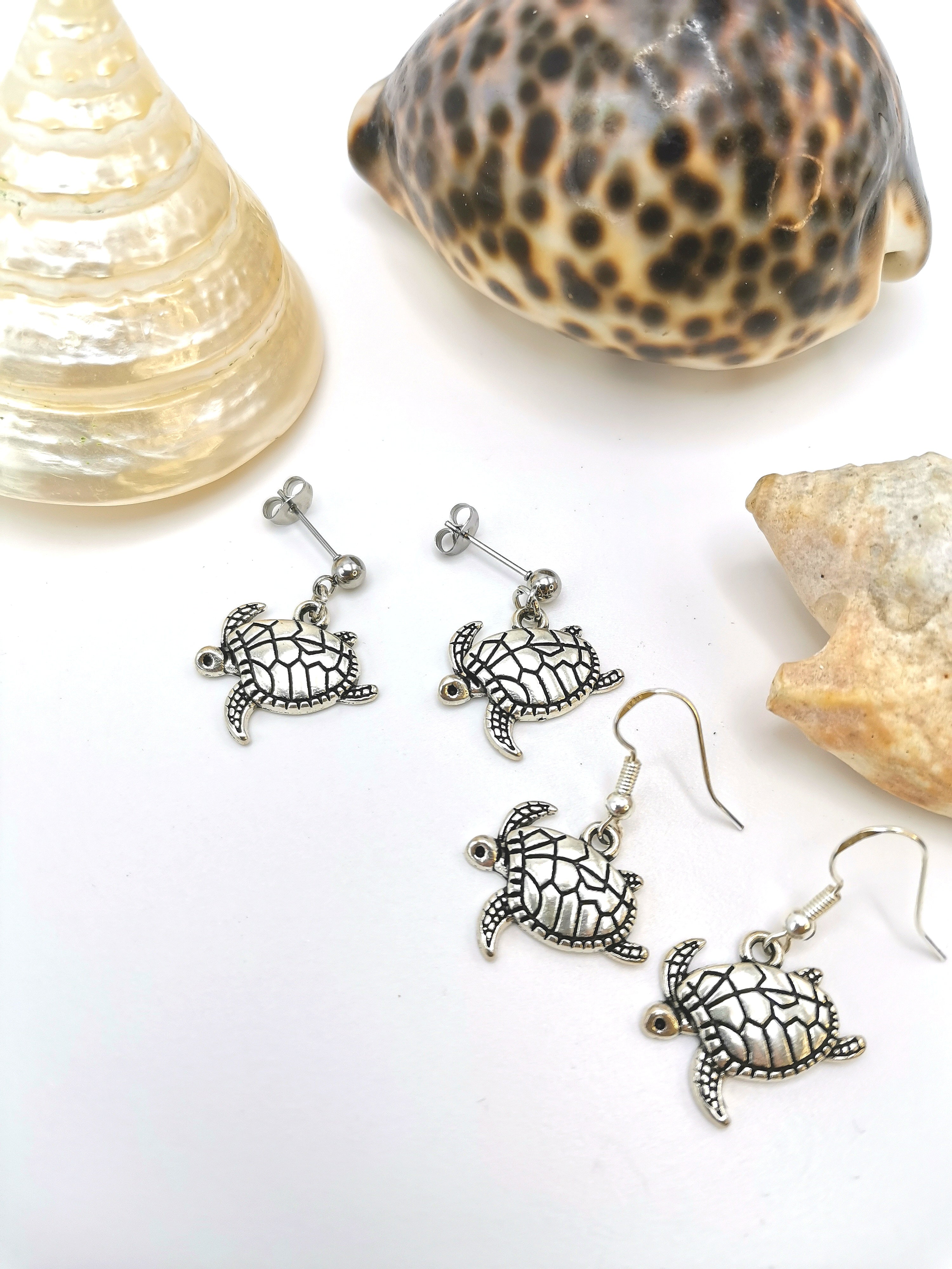 Stylish Sea Turtle Earrings - Silver Sunbird Under the Sea