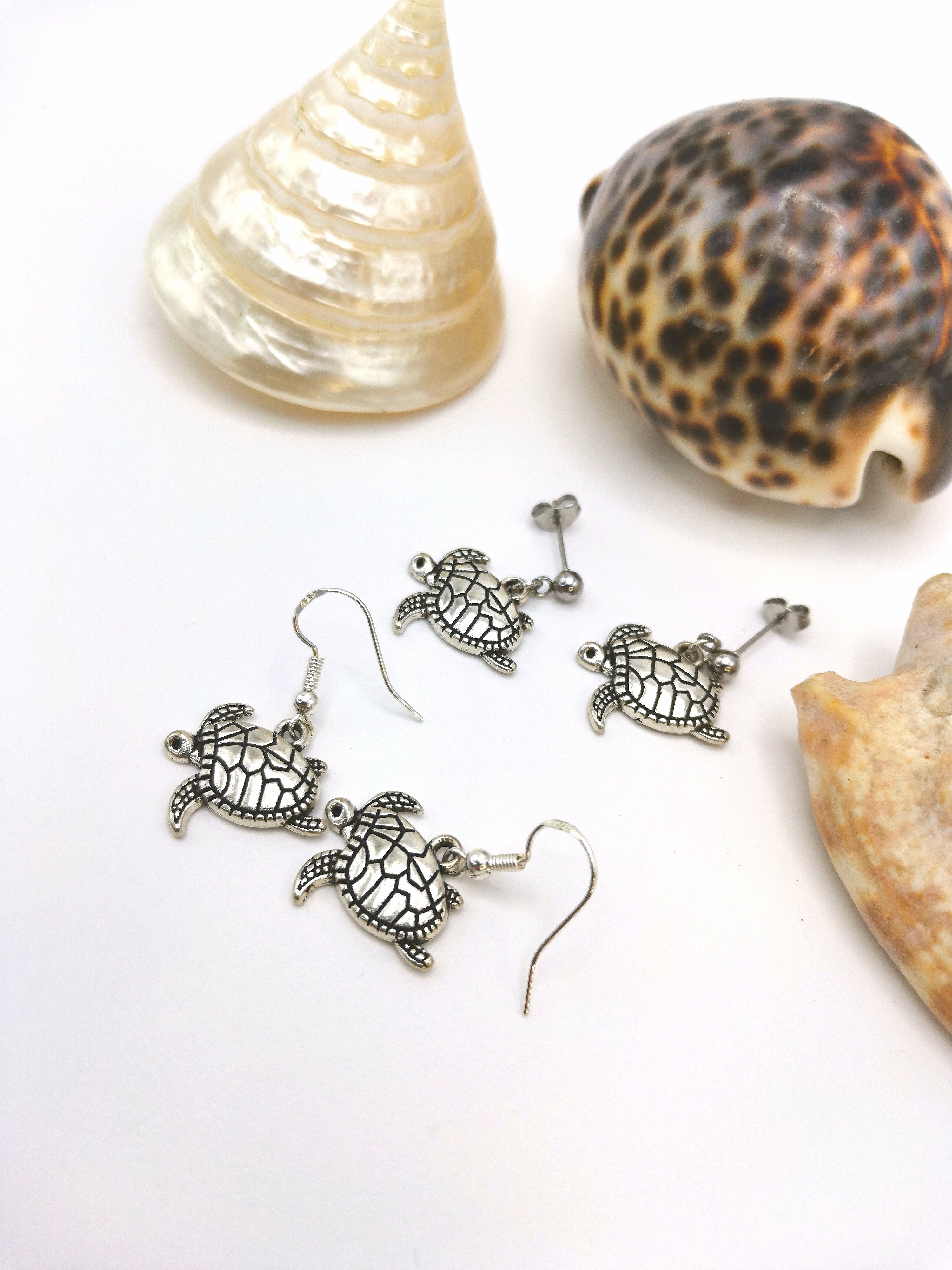 Stylish Sea Turtle Earrings - Silver Sunbird Under the Sea