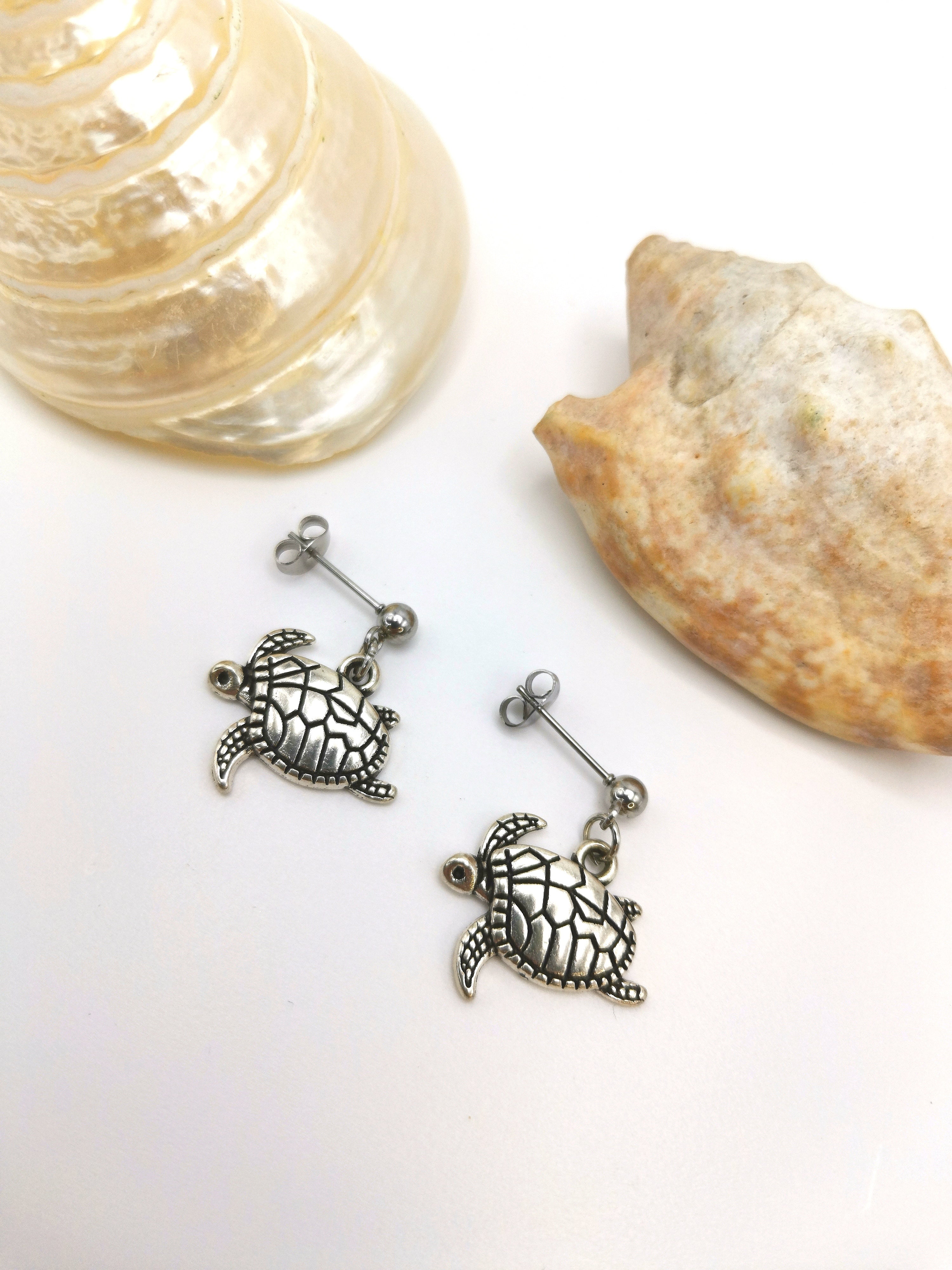 Stylish Sea Turtle Earrings - Silver Sunbird Under the Sea