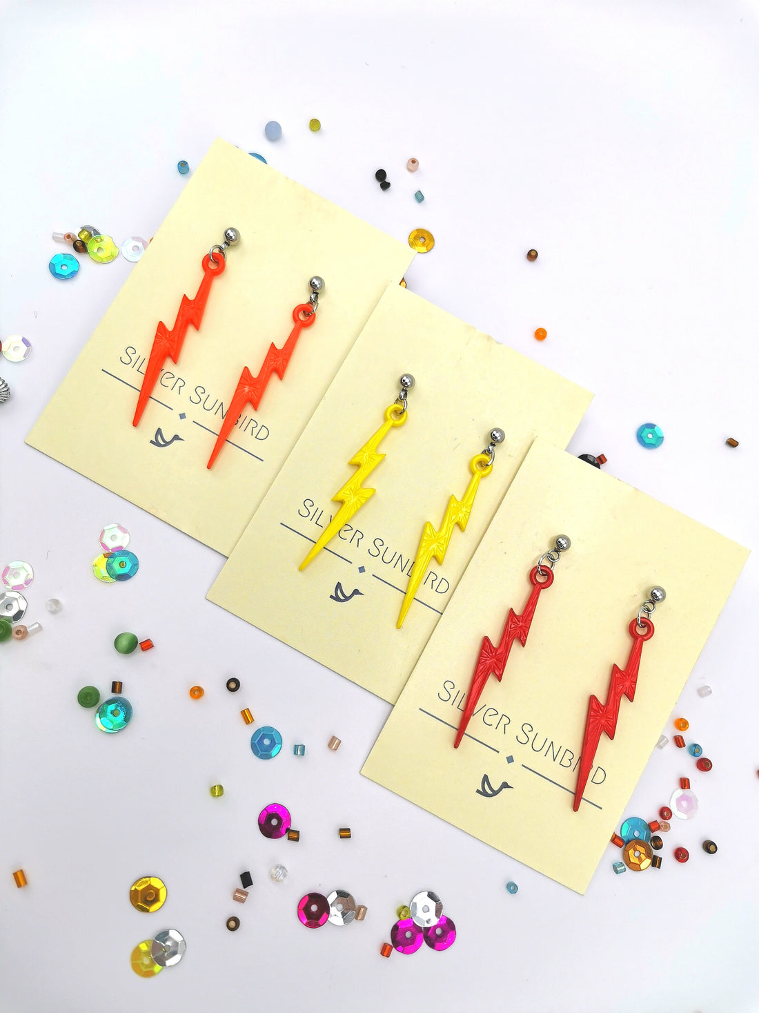 Four pairs of Electrifying Lightning Bolt Earrings from Silver Sunbird&