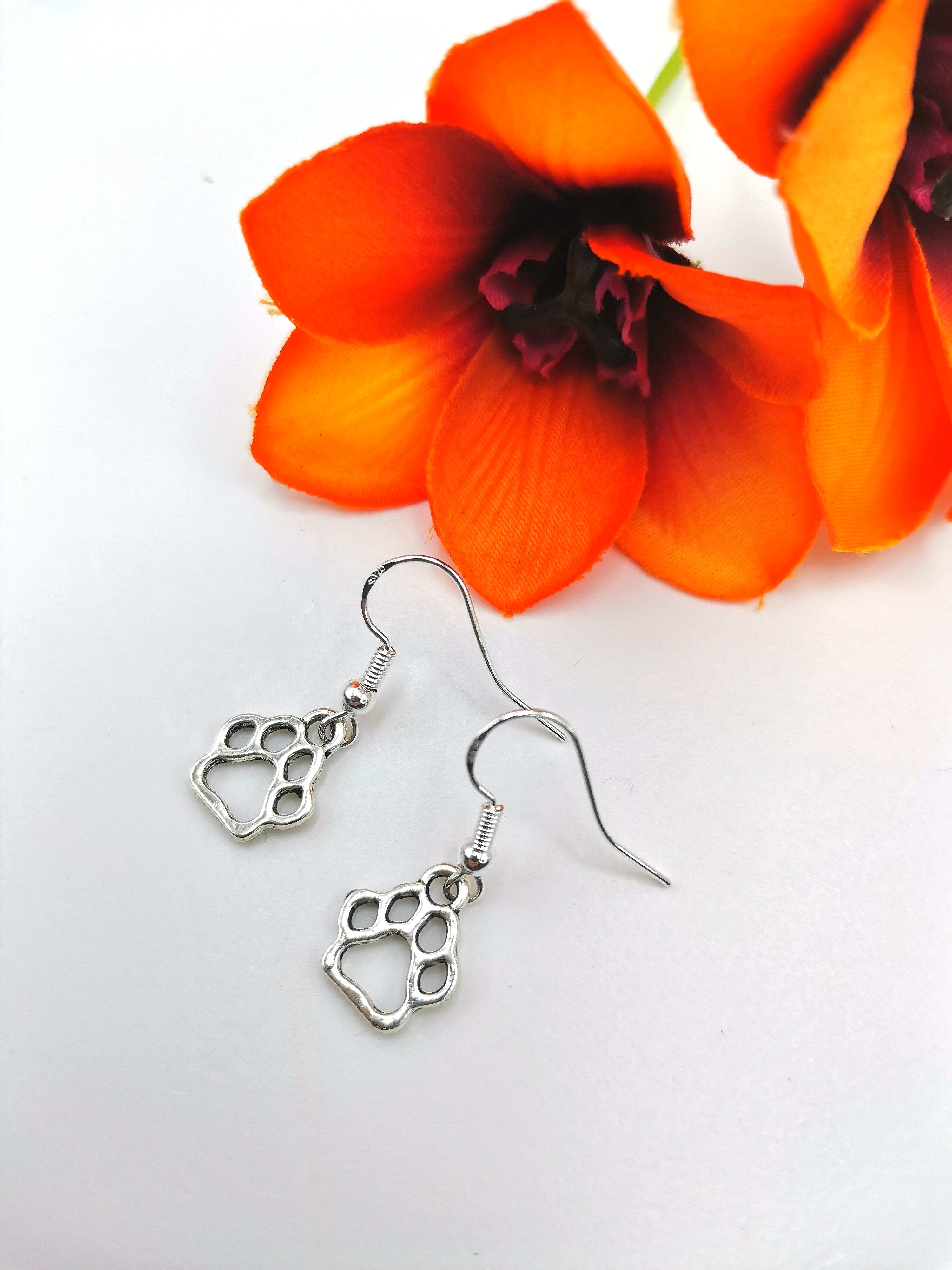 Faithful Friend Paw Print Earrings - Silver Sunbird animal earrings