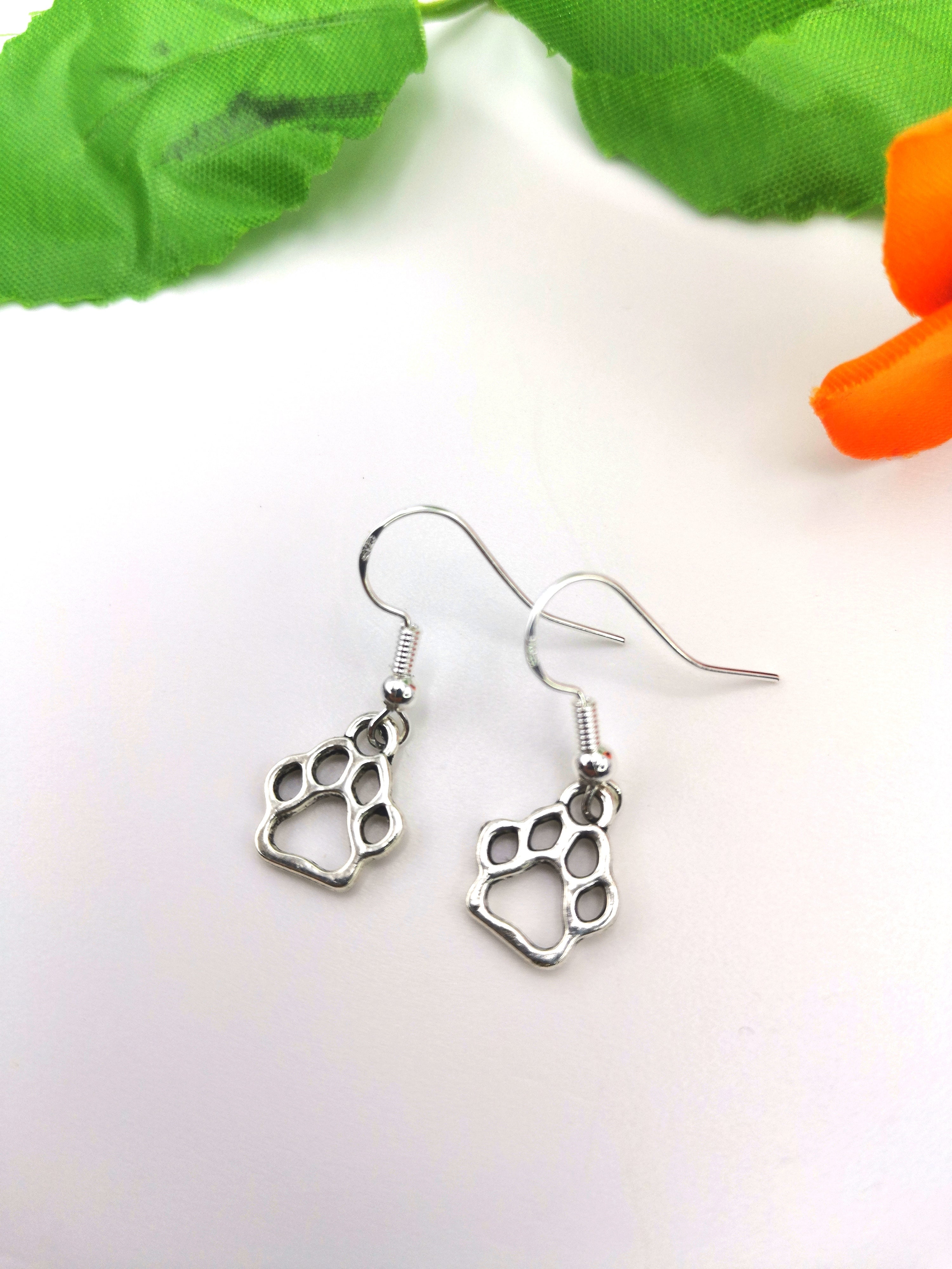 Faithful Friend Paw Print Earrings - Silver Sunbird animal earrings
