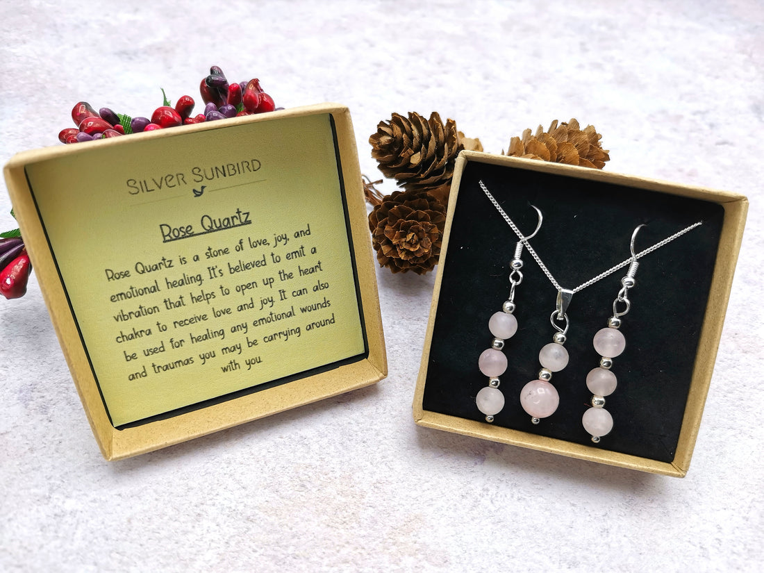 Rose Quartz Gemstone Gift Set - Silver Sunbird Gift Sets