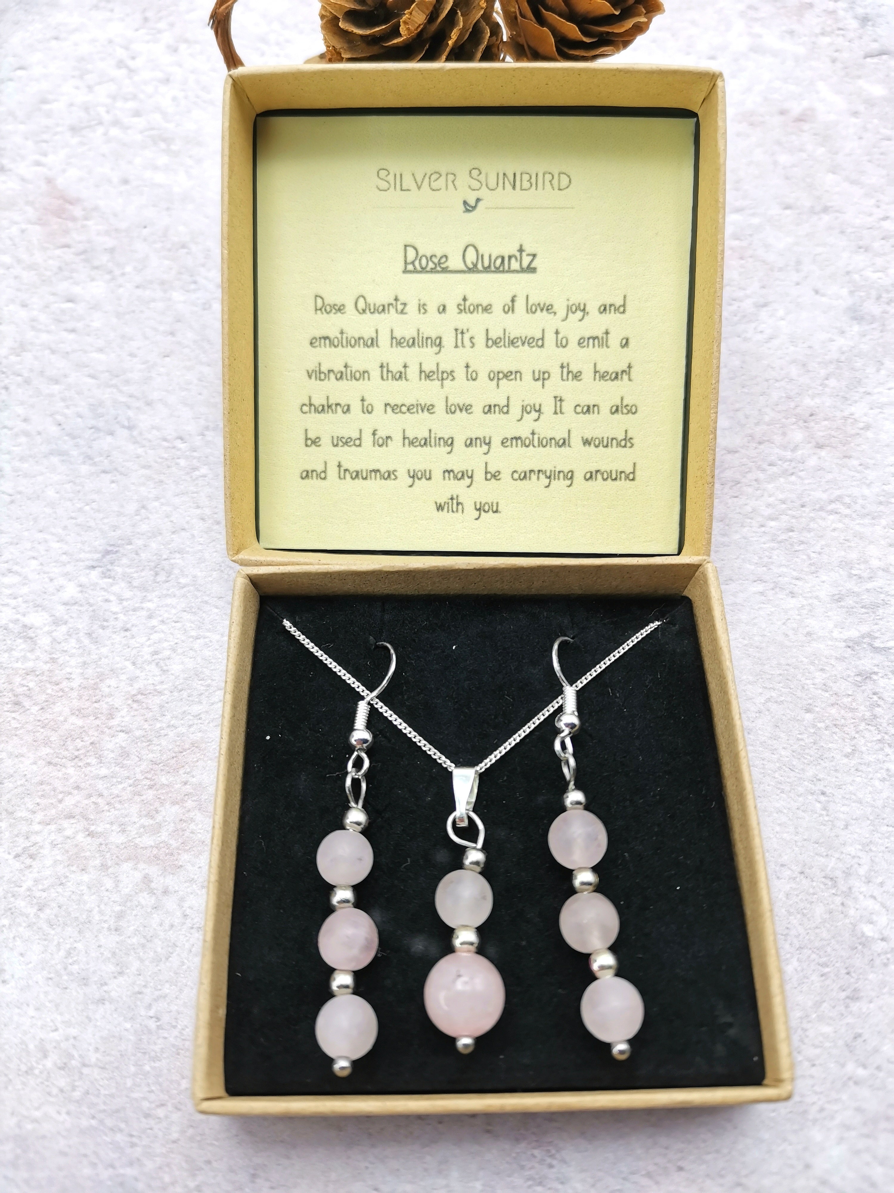 Rose Quartz Gemstone Gift Set - Silver Sunbird Gift Sets