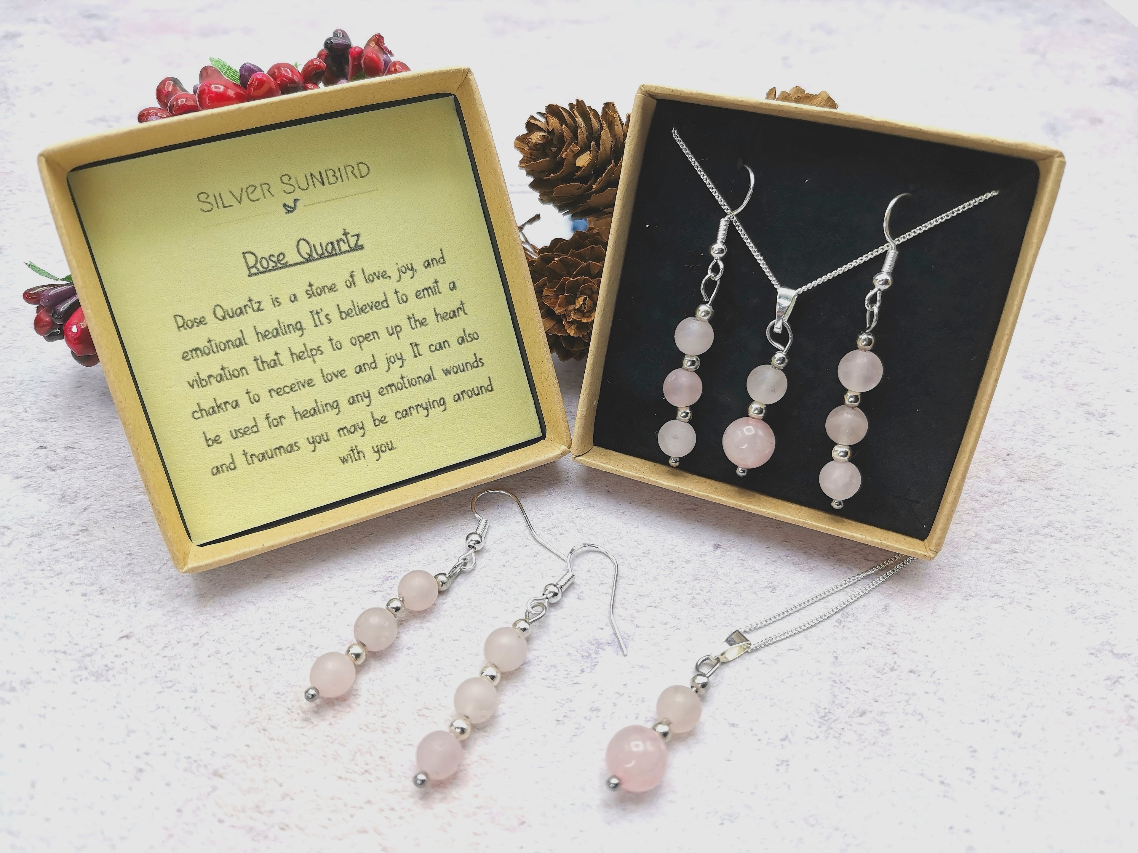 Rose Quartz Gemstone Gift Set - Silver Sunbird Gift Sets