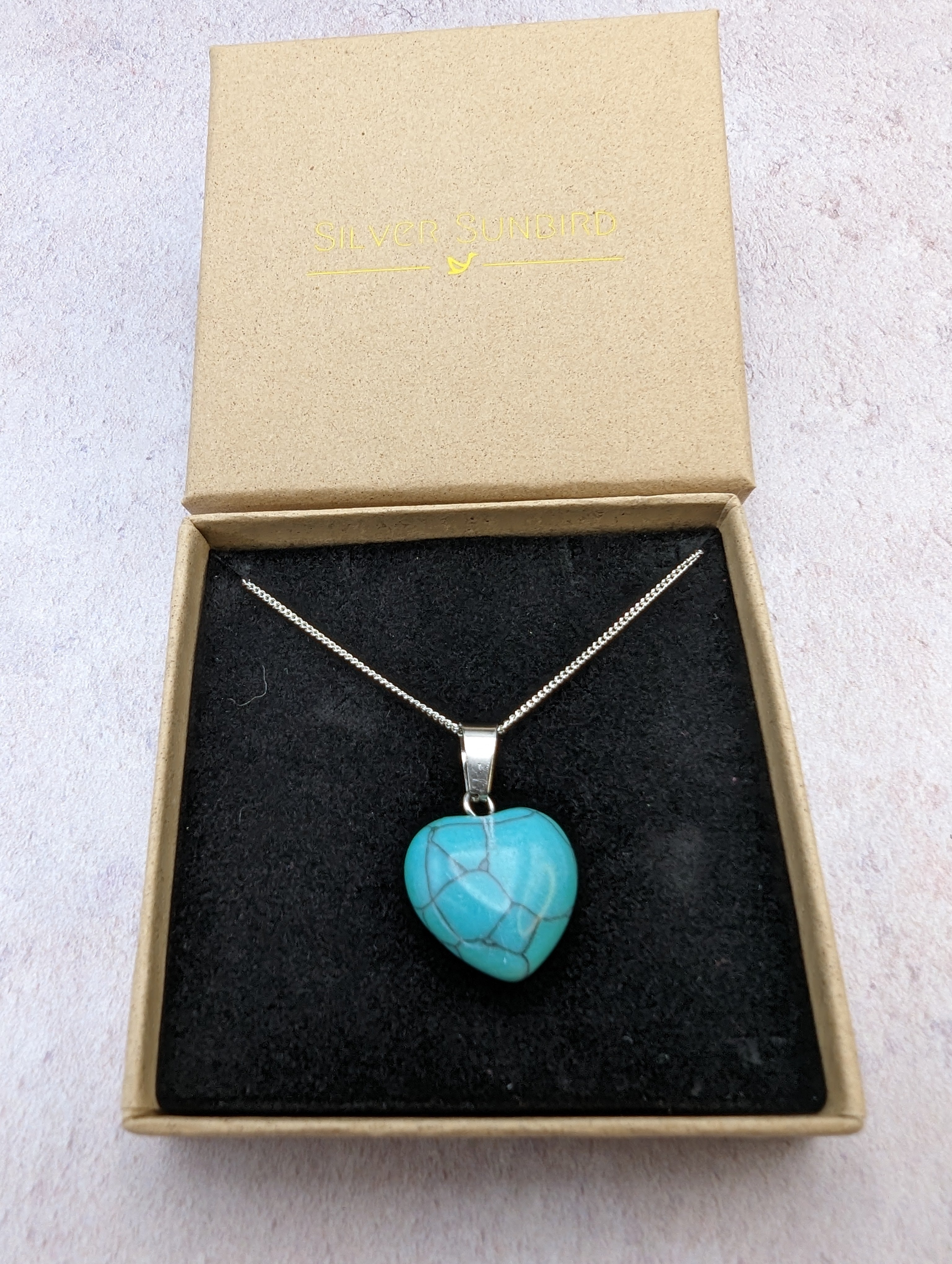 Turquoise Heart Necklace - Silver Sunbird Bohemian