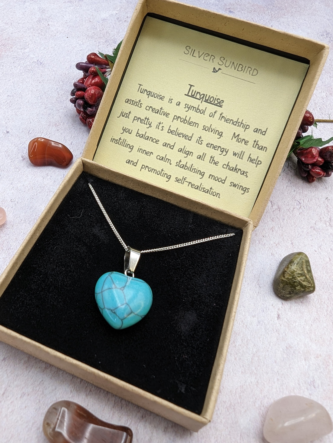 Turquoise Heart Necklace - Silver Sunbird Bohemian