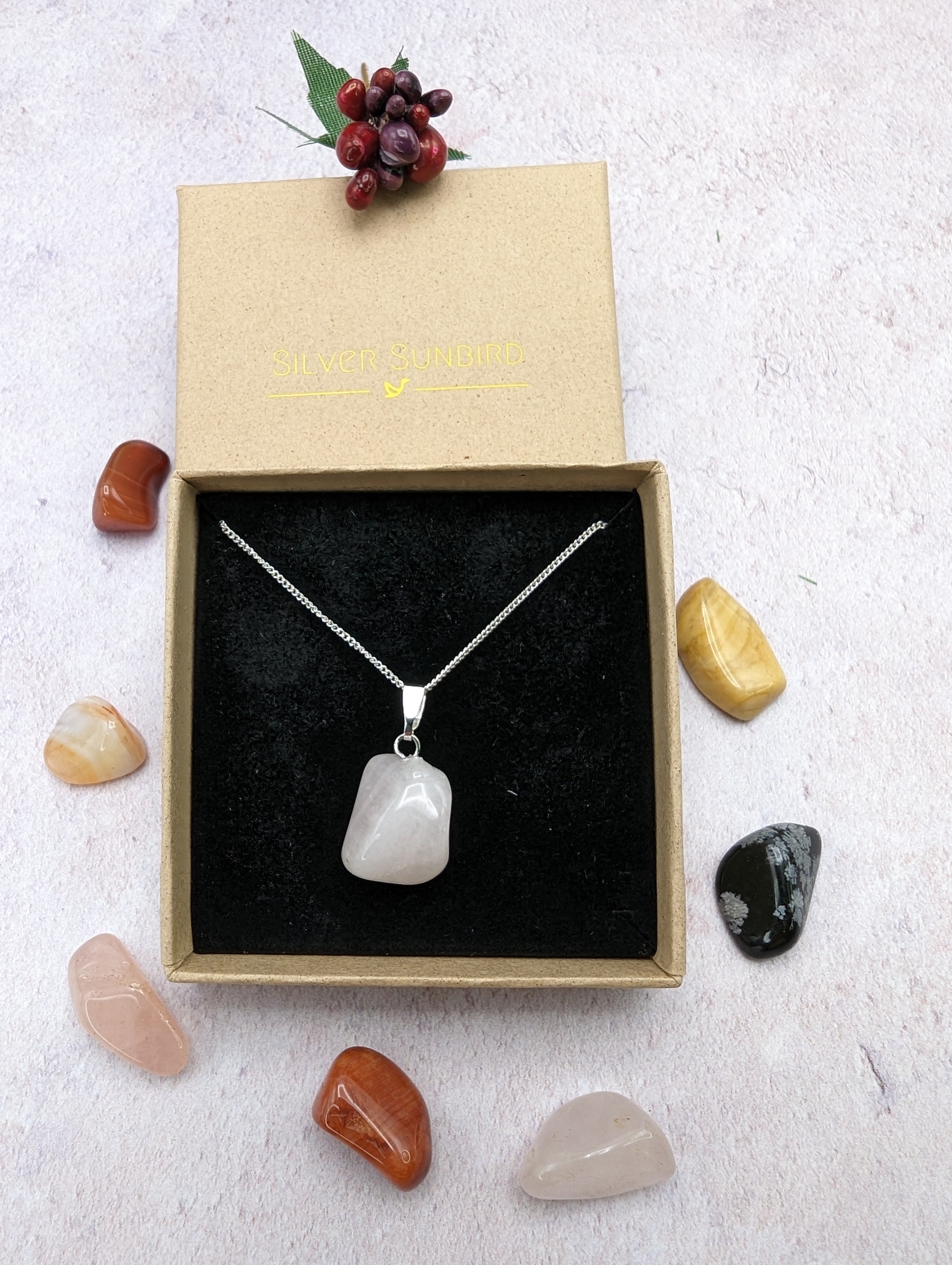 Rose Quartz Gemstone Necklace - Silver Sunbird Gemstones