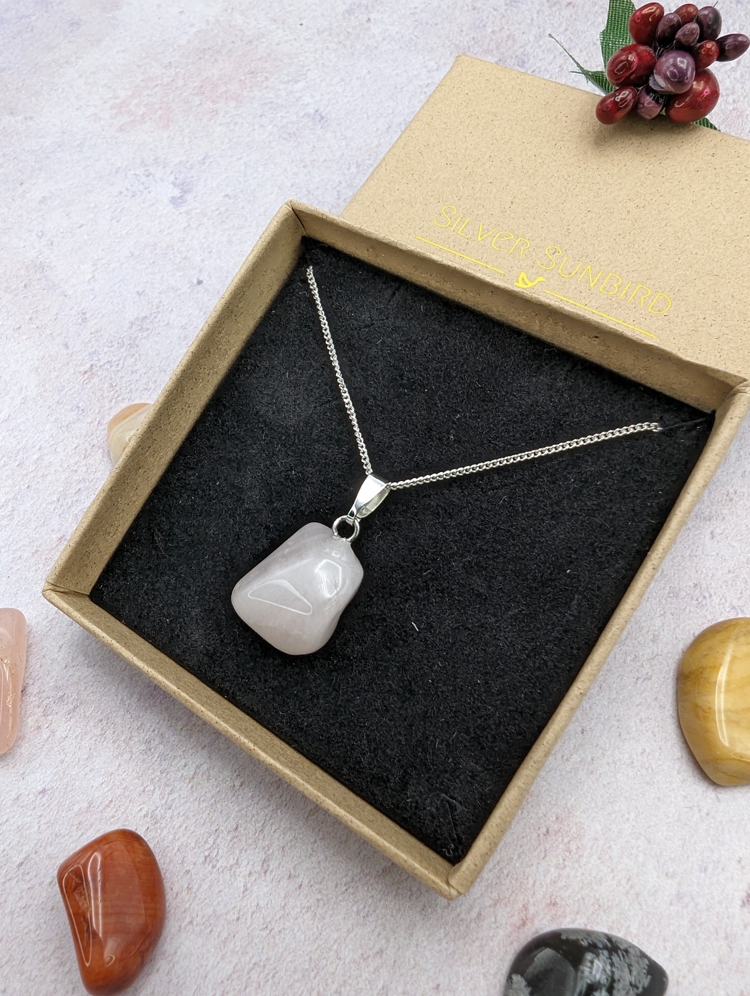 Rose Quartz Gemstone Necklace - Silver Sunbird Gemstones