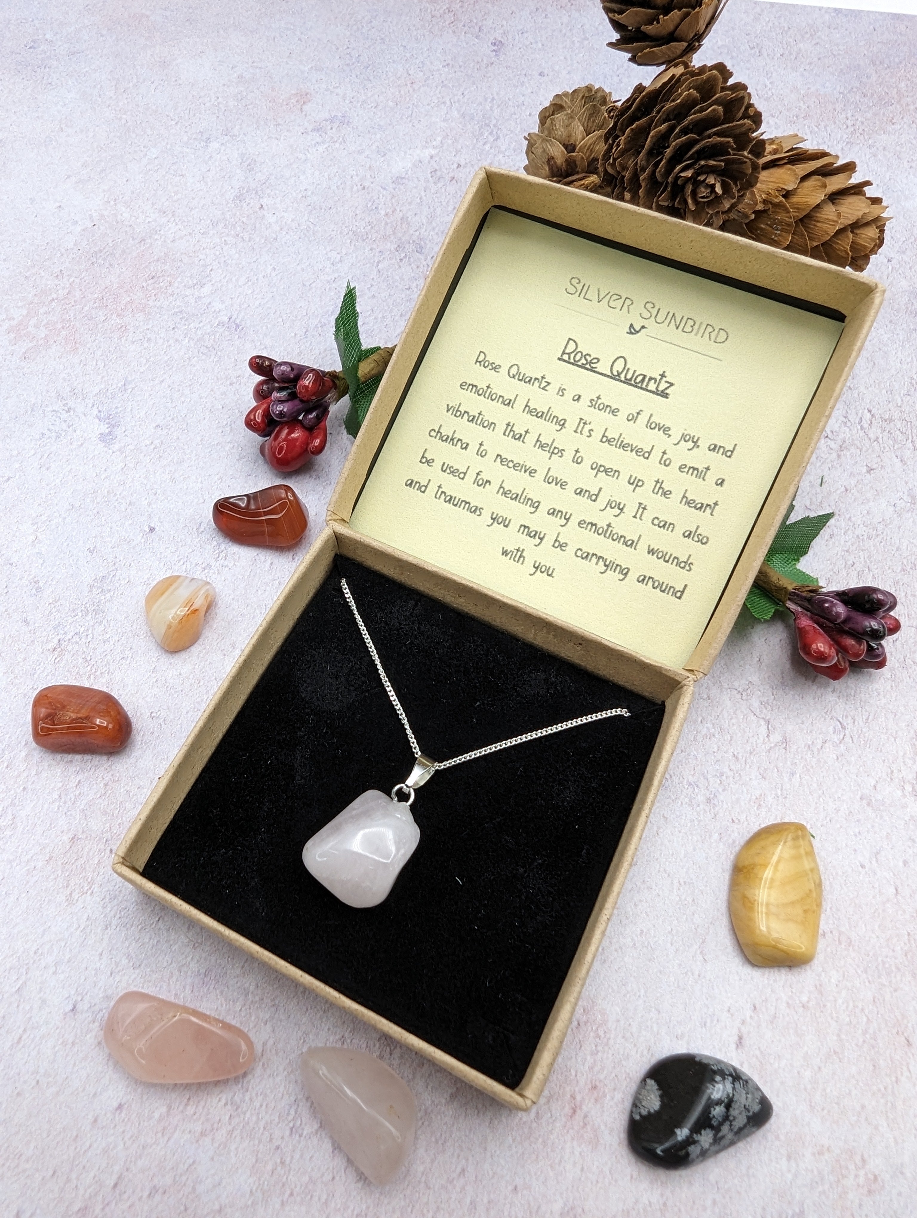 Rose Quartz Gemstone Necklace - Silver Sunbird Gemstones