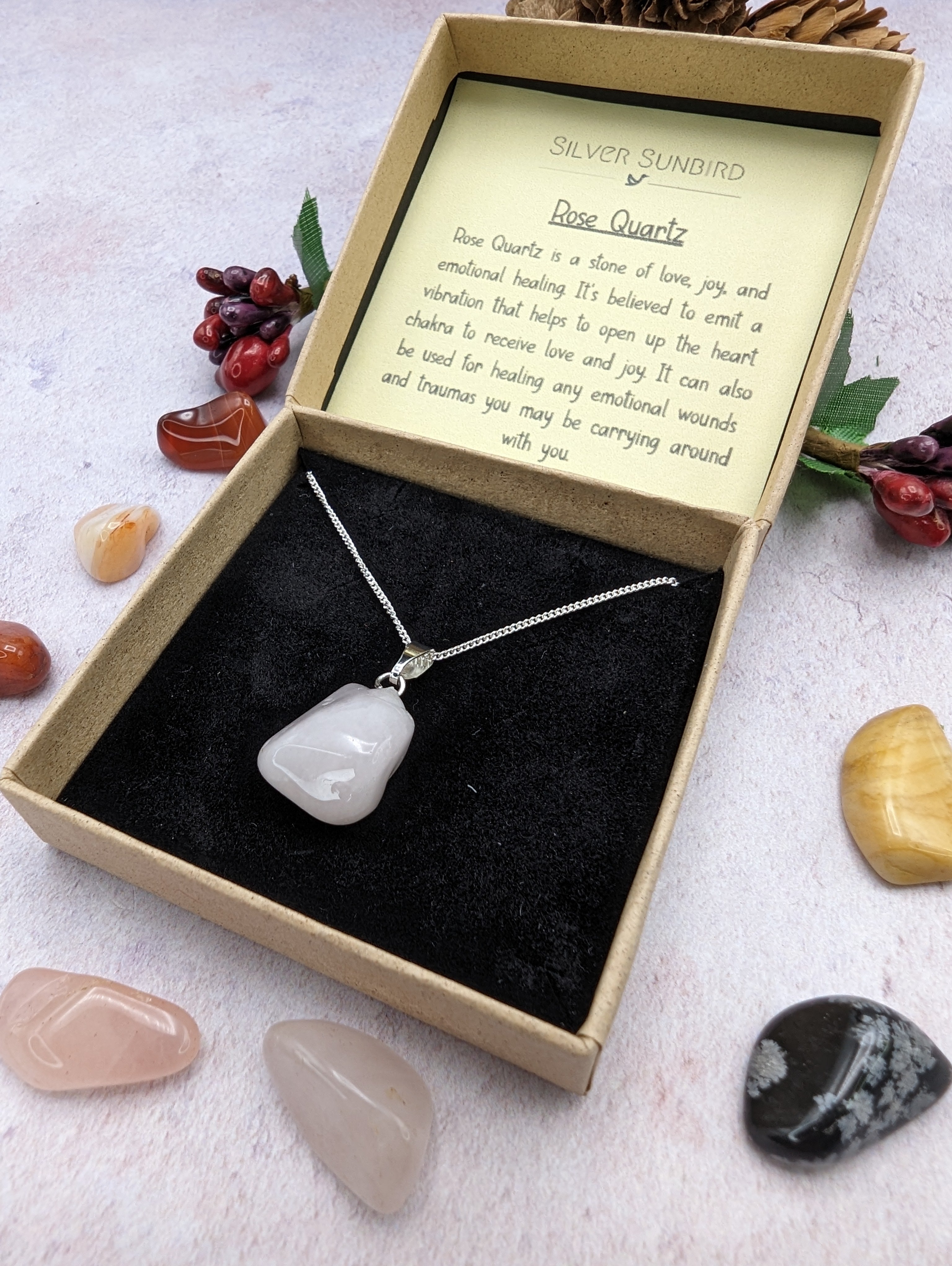 Rose Quartz Gemstone Necklace - Silver Sunbird Gemstones