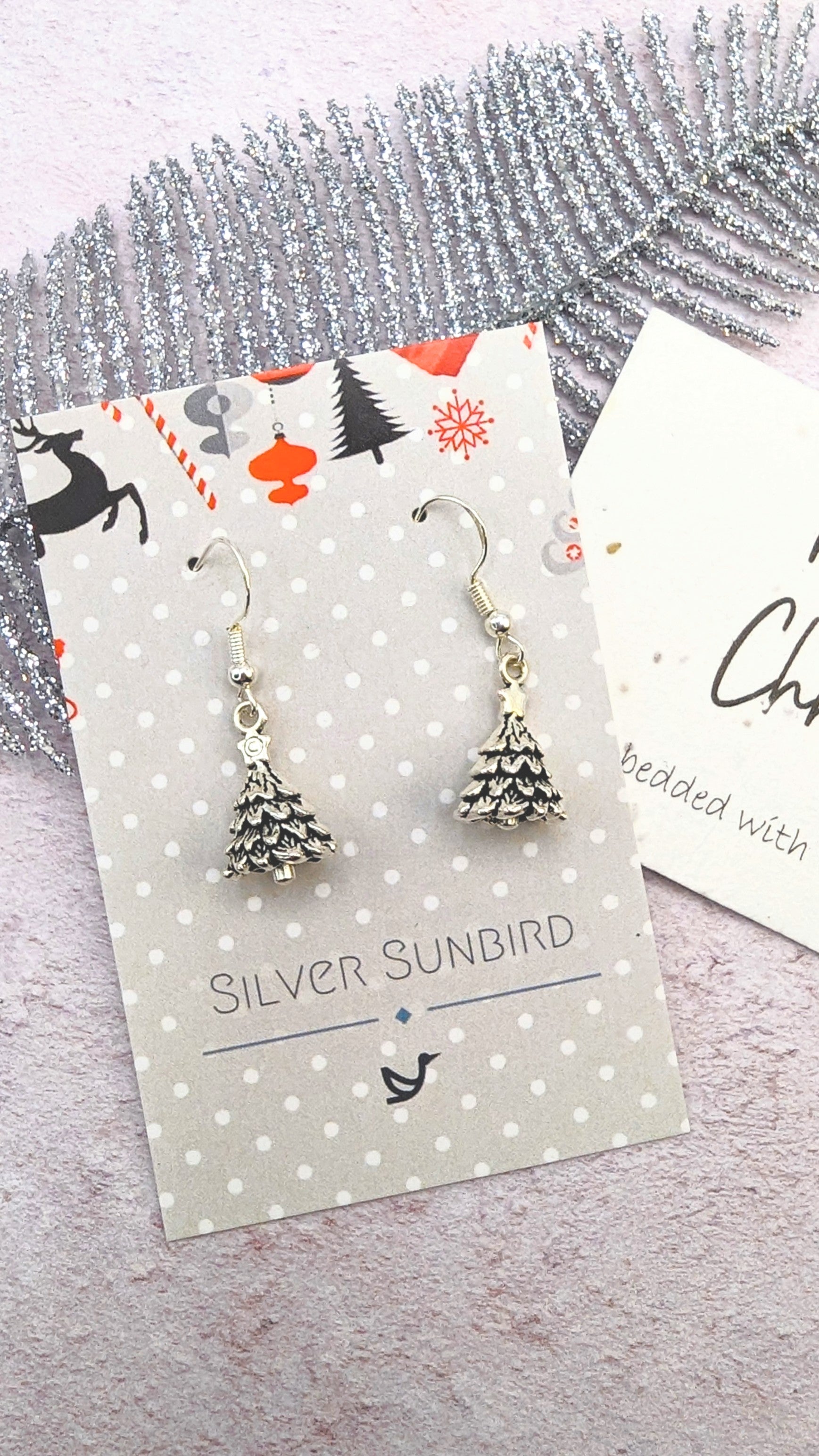 3D Christmas Tree Earrings - Silver Sunbird Christmas Earrings
