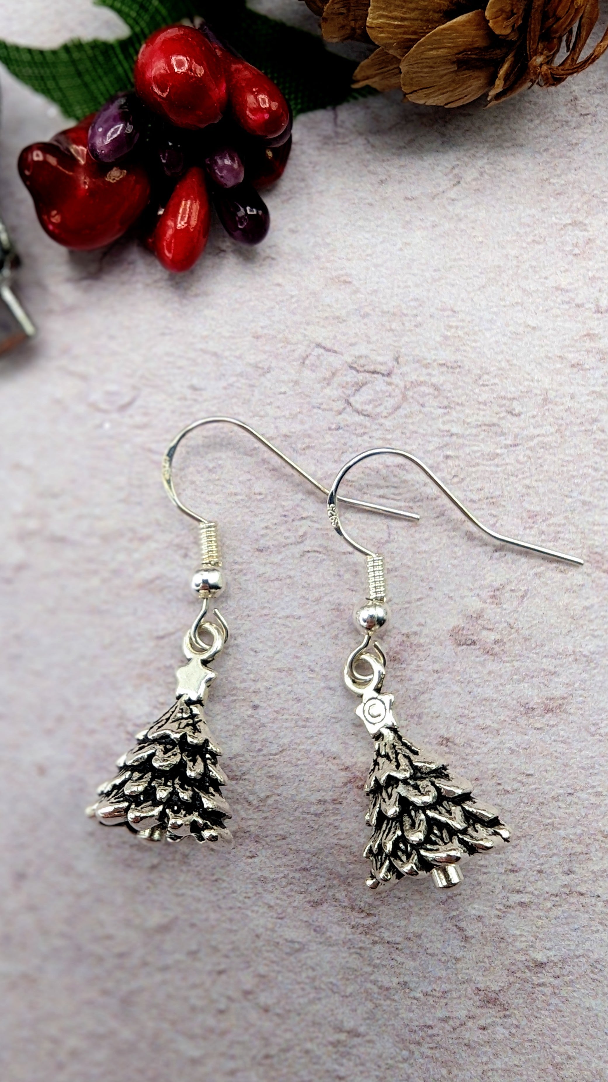 3D Christmas Tree Earrings - Silver Sunbird Christmas Earrings