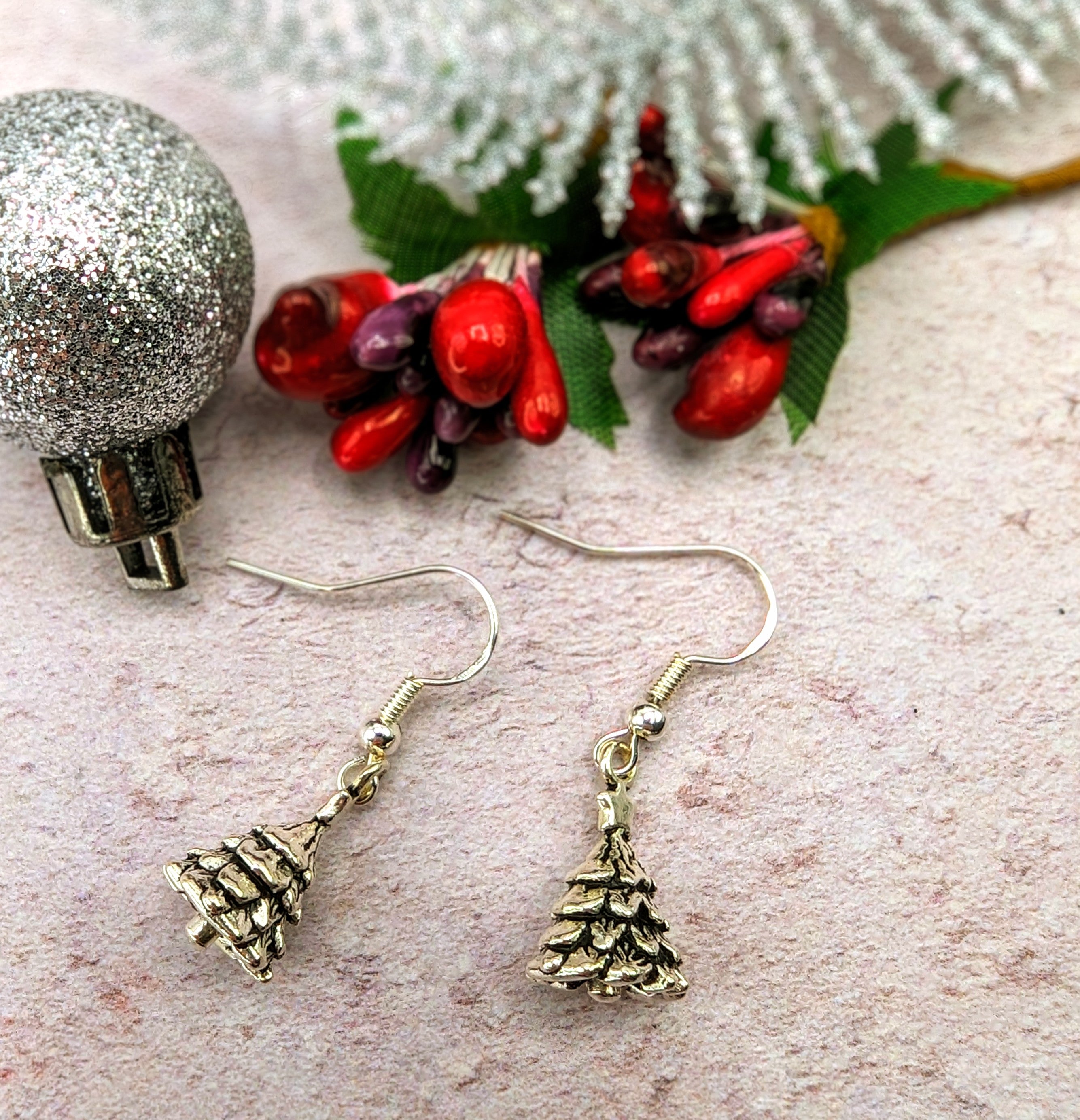 3D Christmas Tree Earrings - Silver Sunbird Christmas Earrings