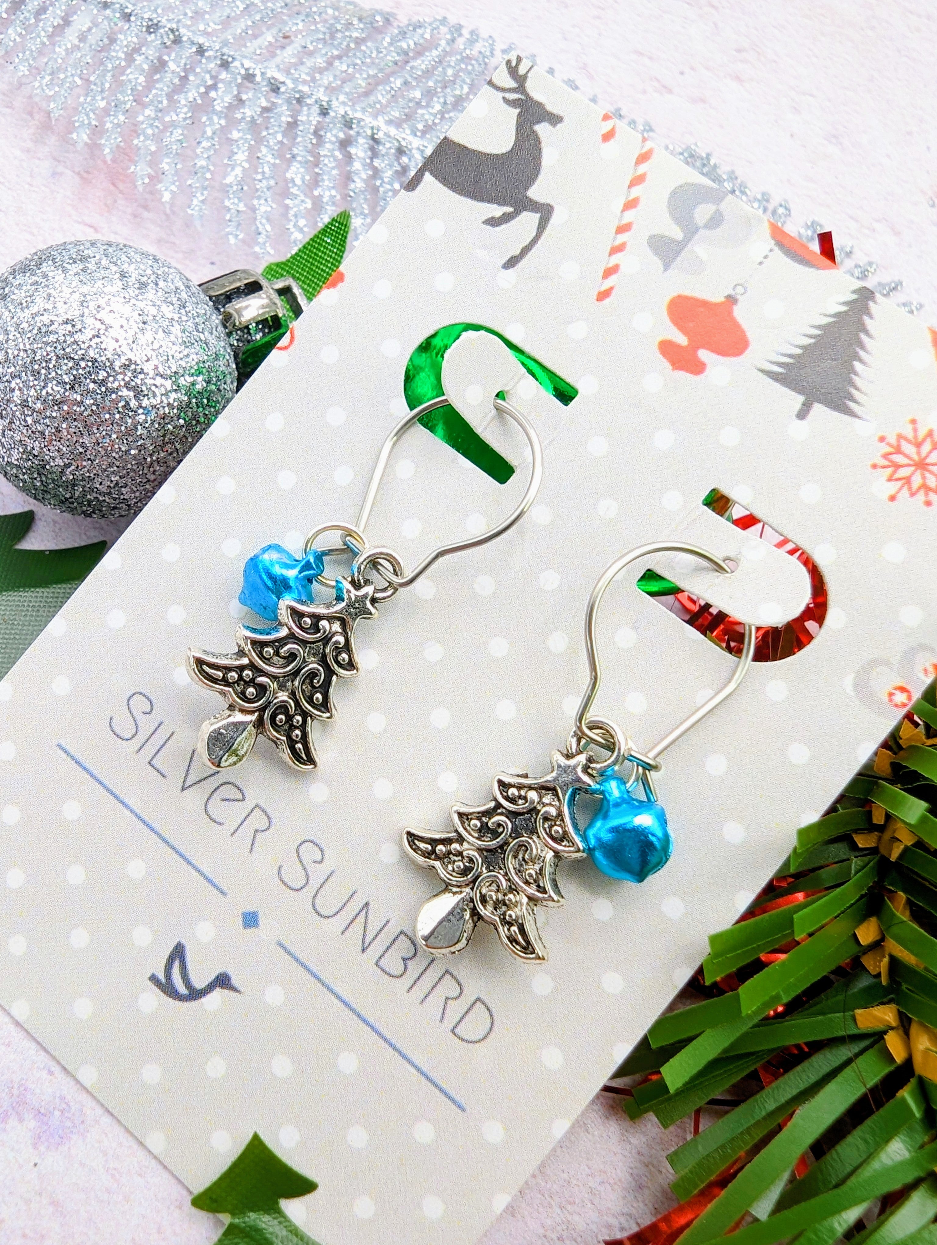 Oh Christmas Tree Earrings - Silver Sunbird Christmas Earrings