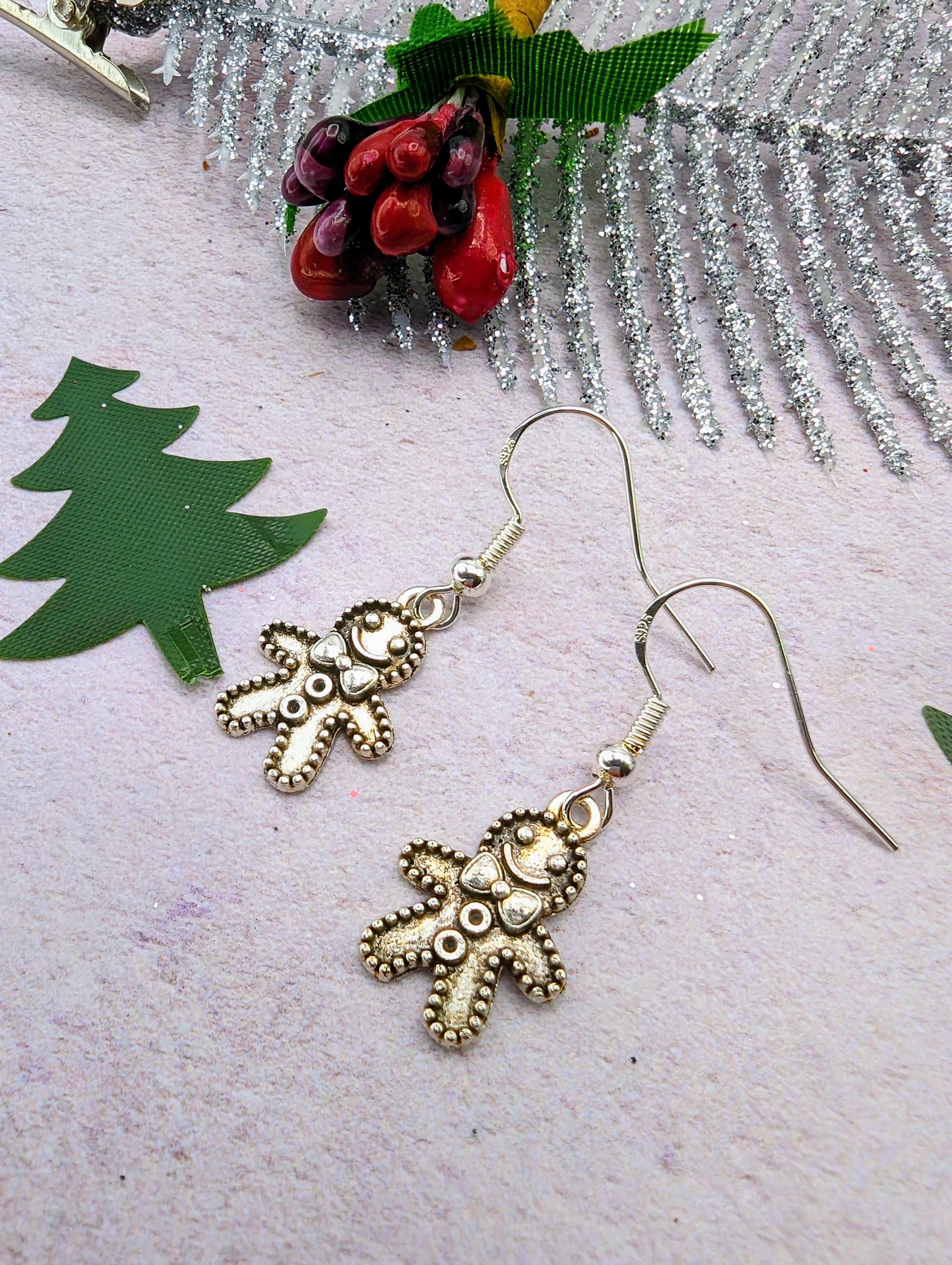 Jolly Gingerbread Men Earrings - Silver Sunbird Christmas Earrings