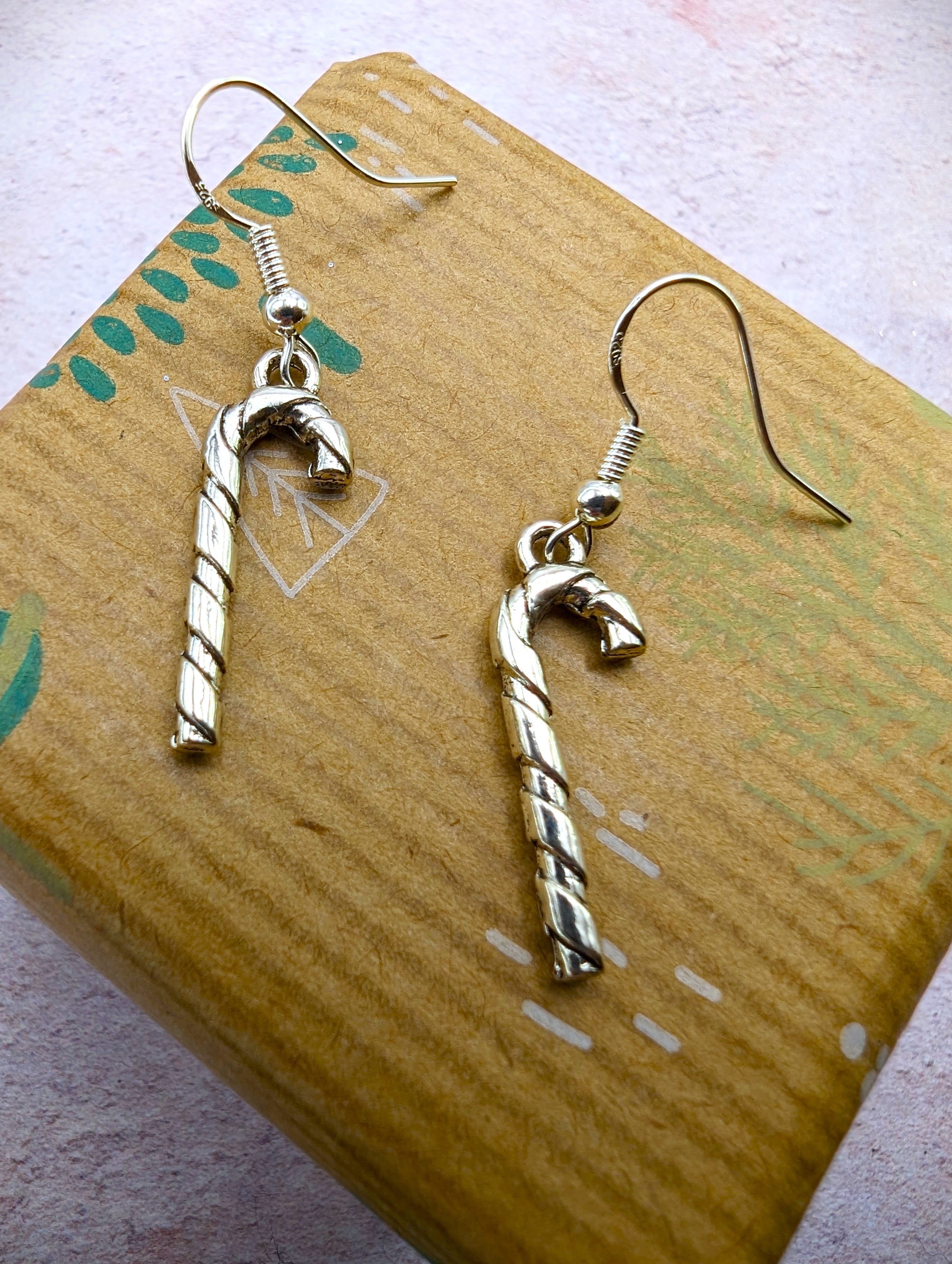 Classic Candy Cane Earrings - Silver Sunbird Christmas Earrings