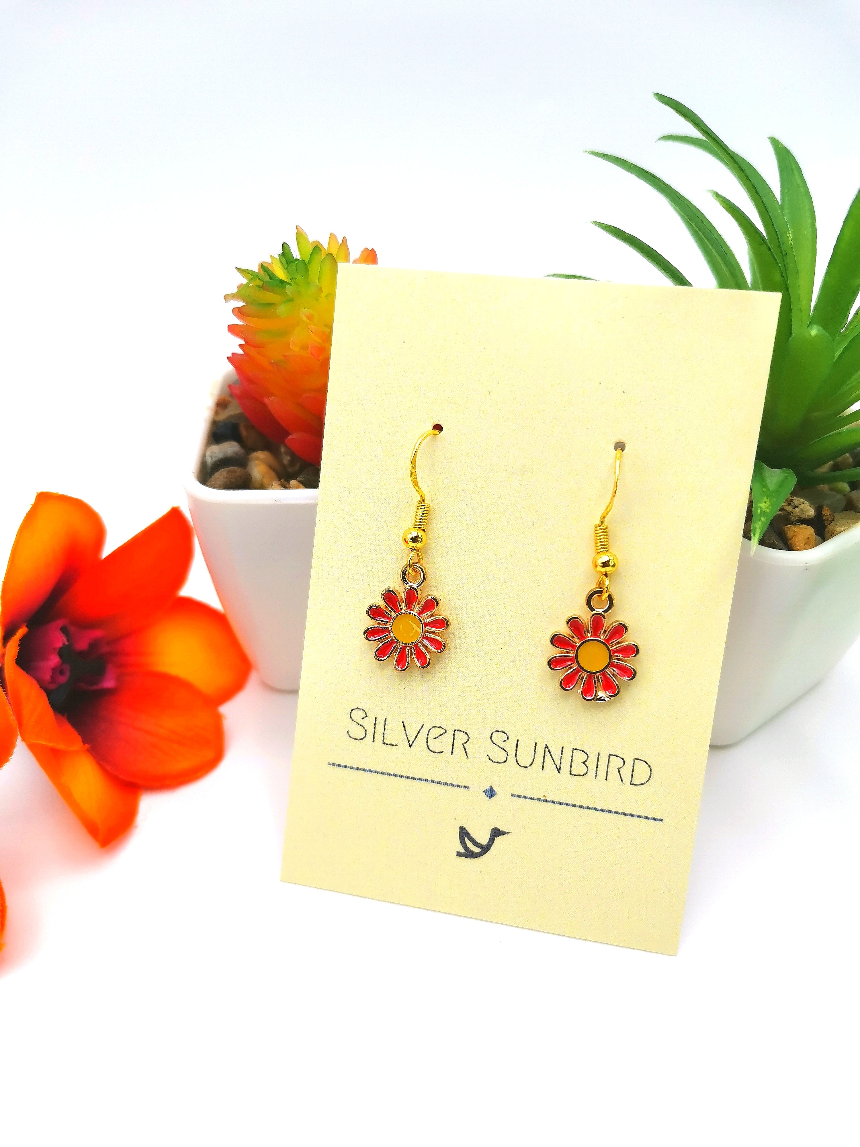 Dainty Daisy Earrings - Silver Sunbird Bohemian Earrings