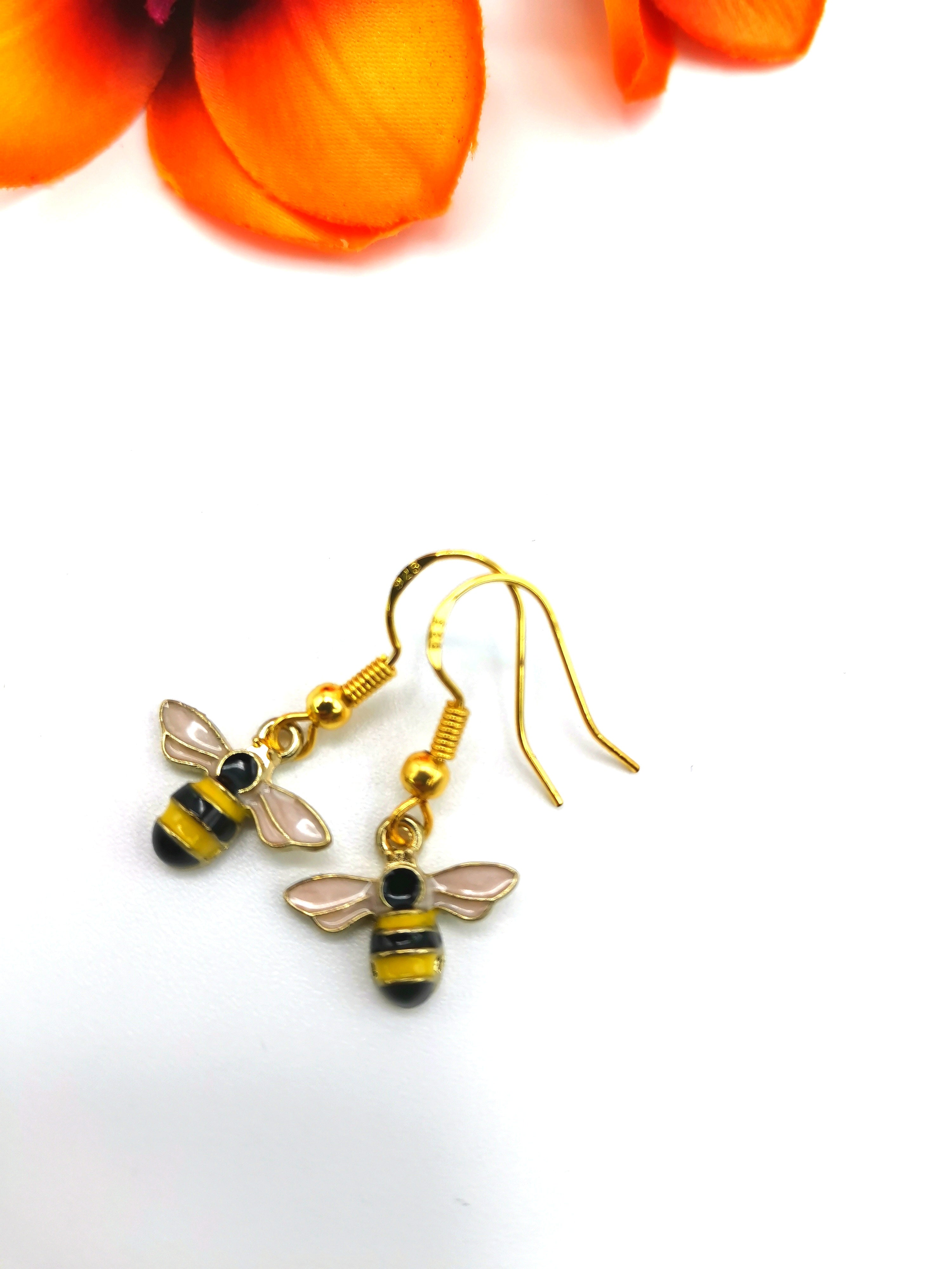 Bee Happy Bee Earrings - Silver Sunbird animal earrings