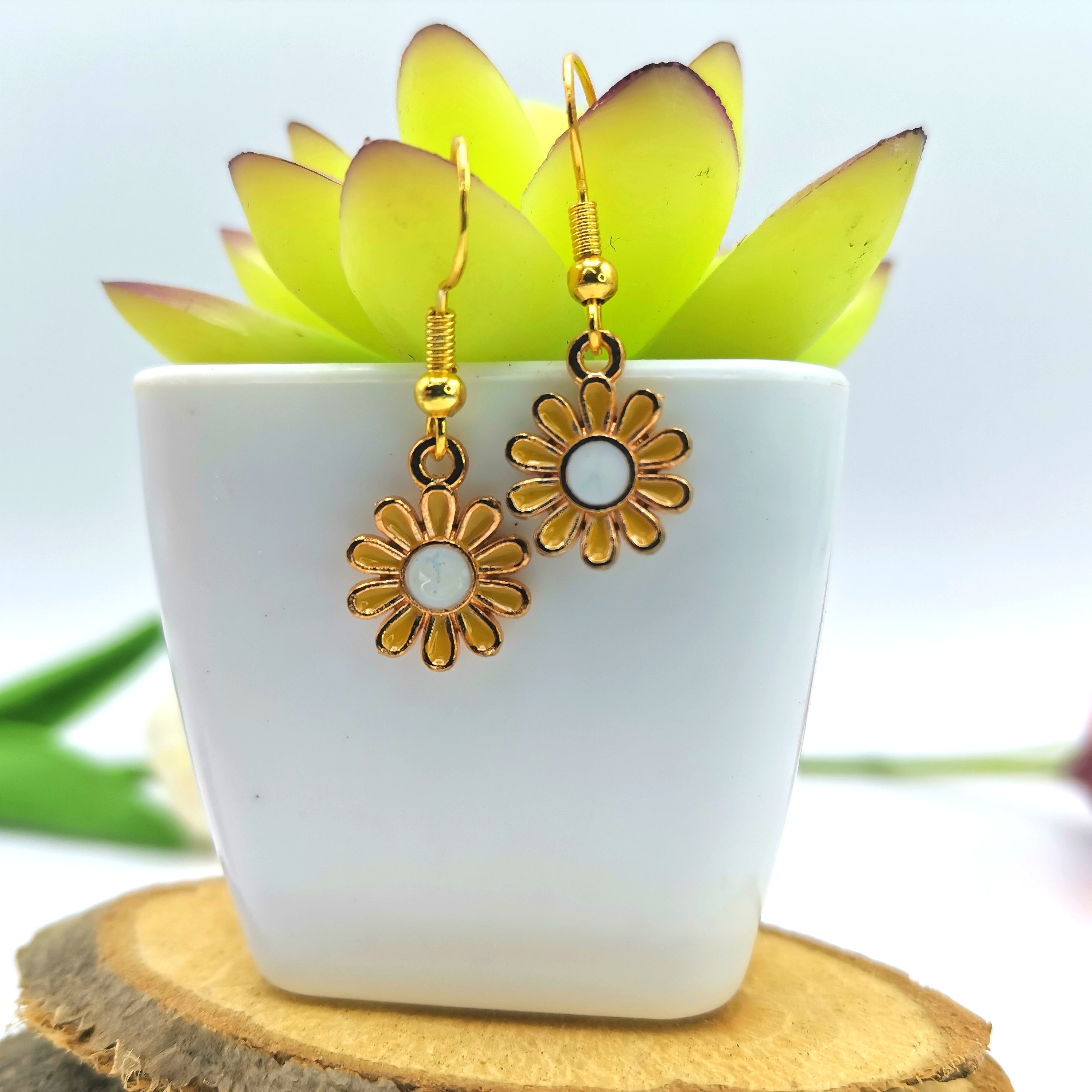 Dainty Daisy Earrings - Silver Sunbird Yellow Bohemian Earrings