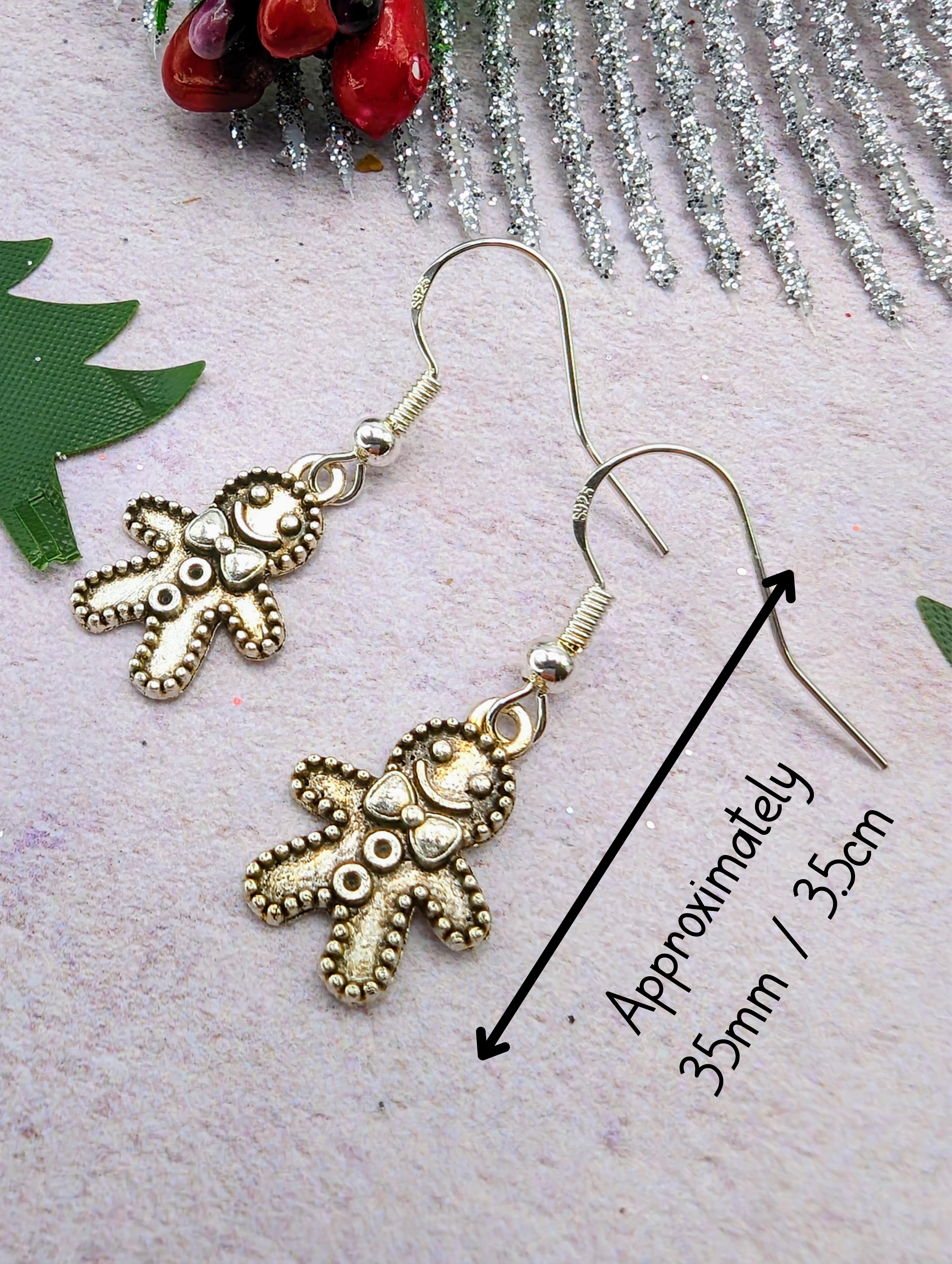 Jolly Gingerbread Men Earrings - Silver Sunbird Christmas Earrings