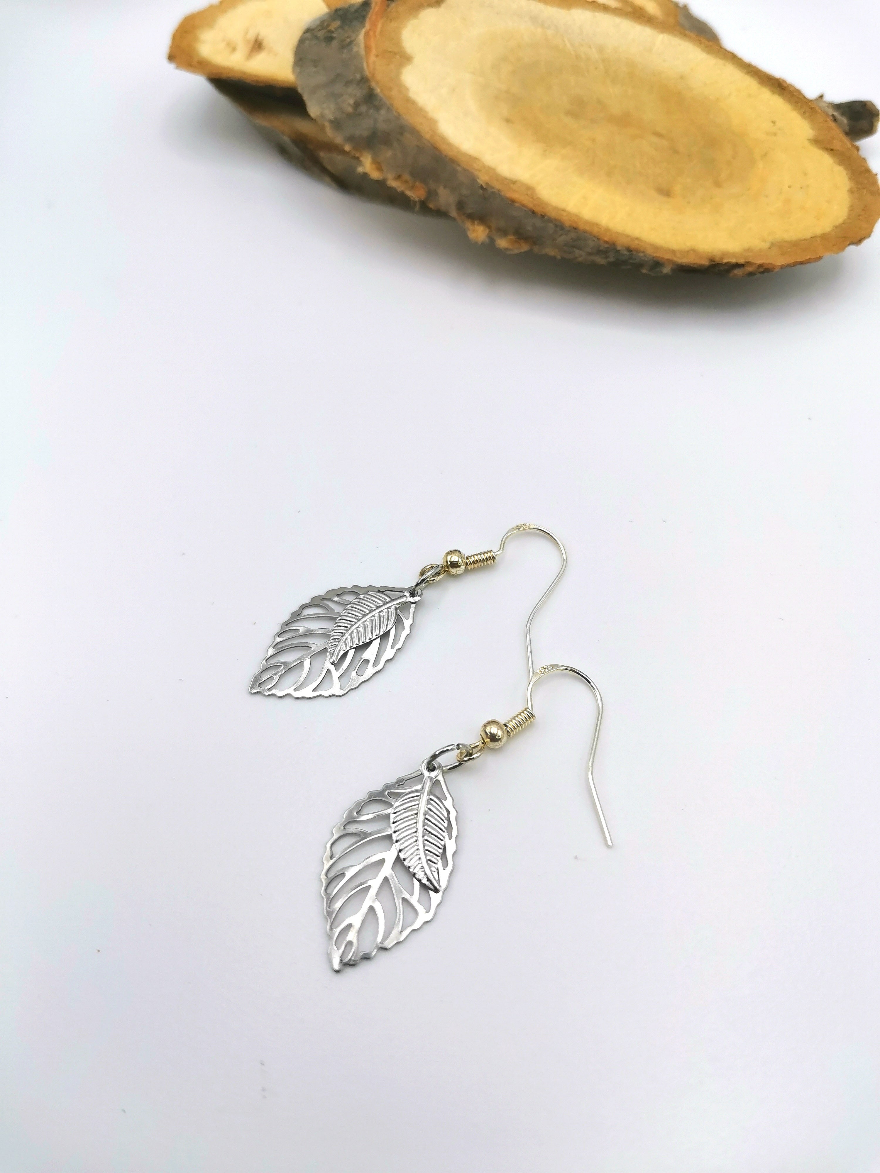 Two Leafy Earrings - Silver Sunbird Bohemian Earrings