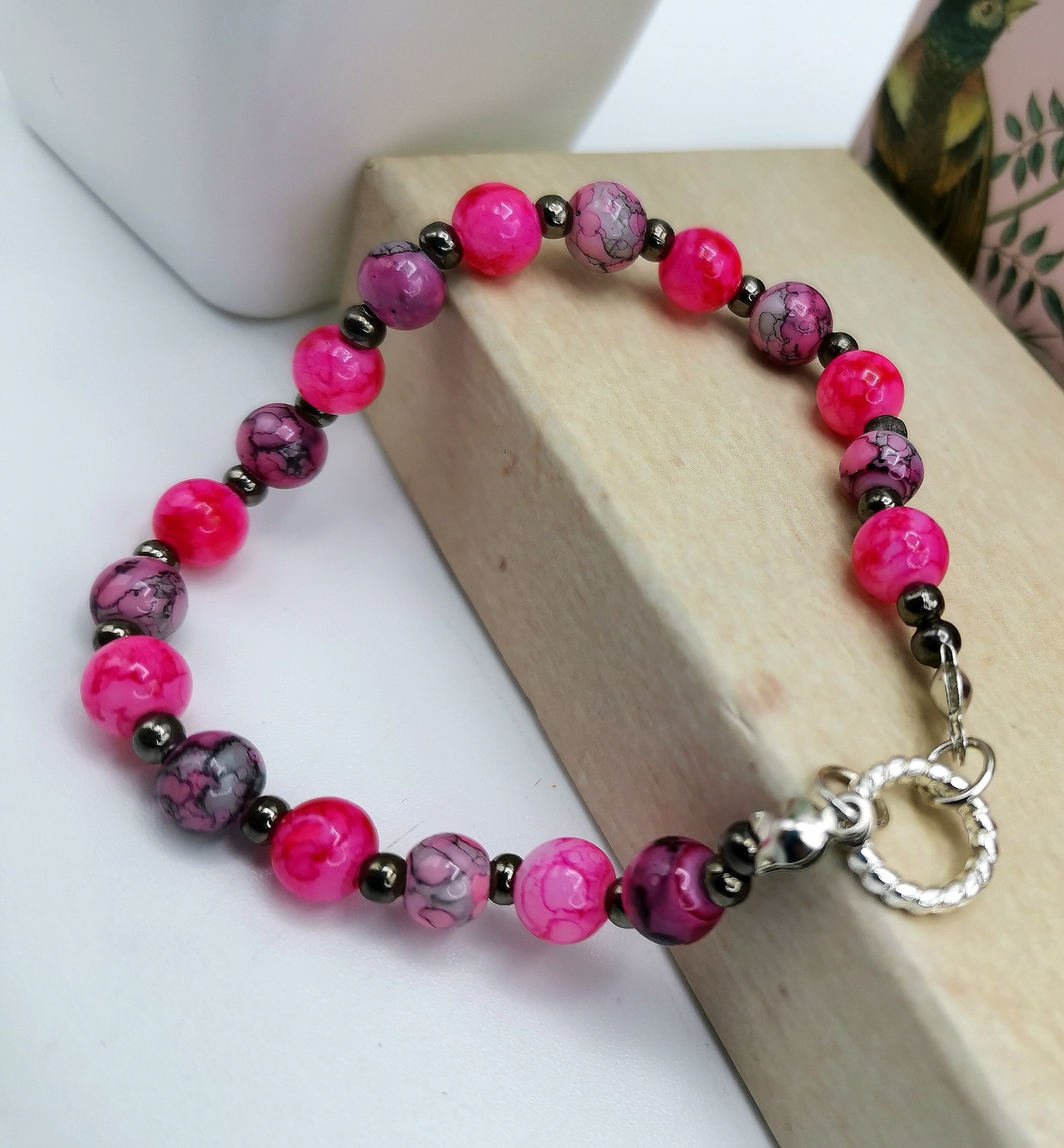 Marvellous Marble Effect Bracelet - Silver Sunbird Pink Bracelets