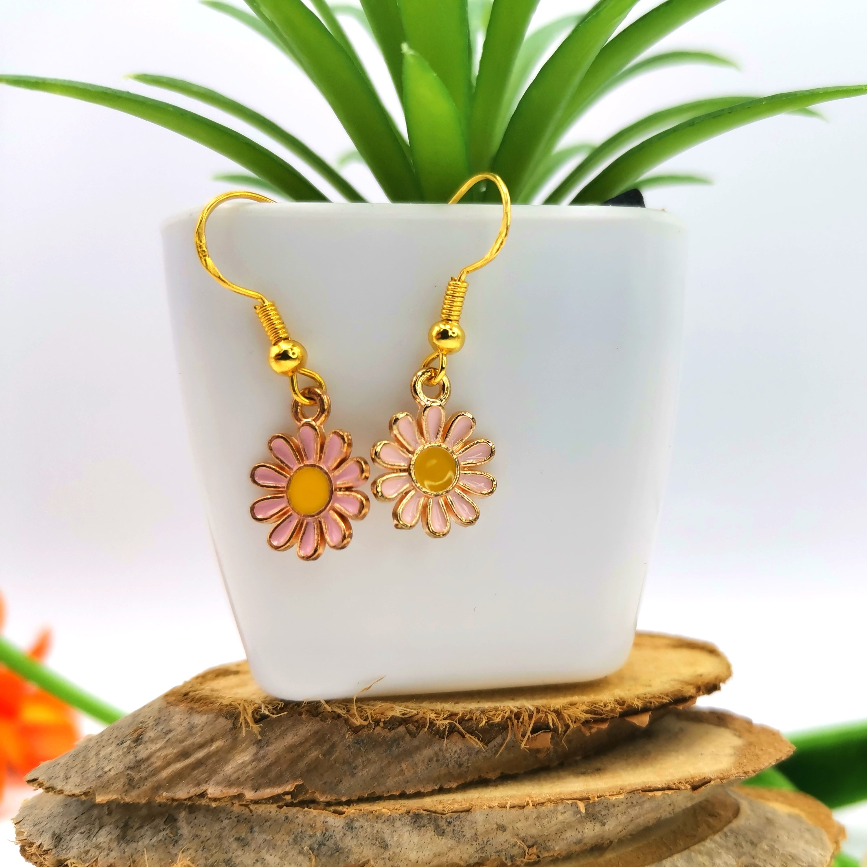 Dainty Daisy Earrings - Silver Sunbird Pink Bohemian Earrings