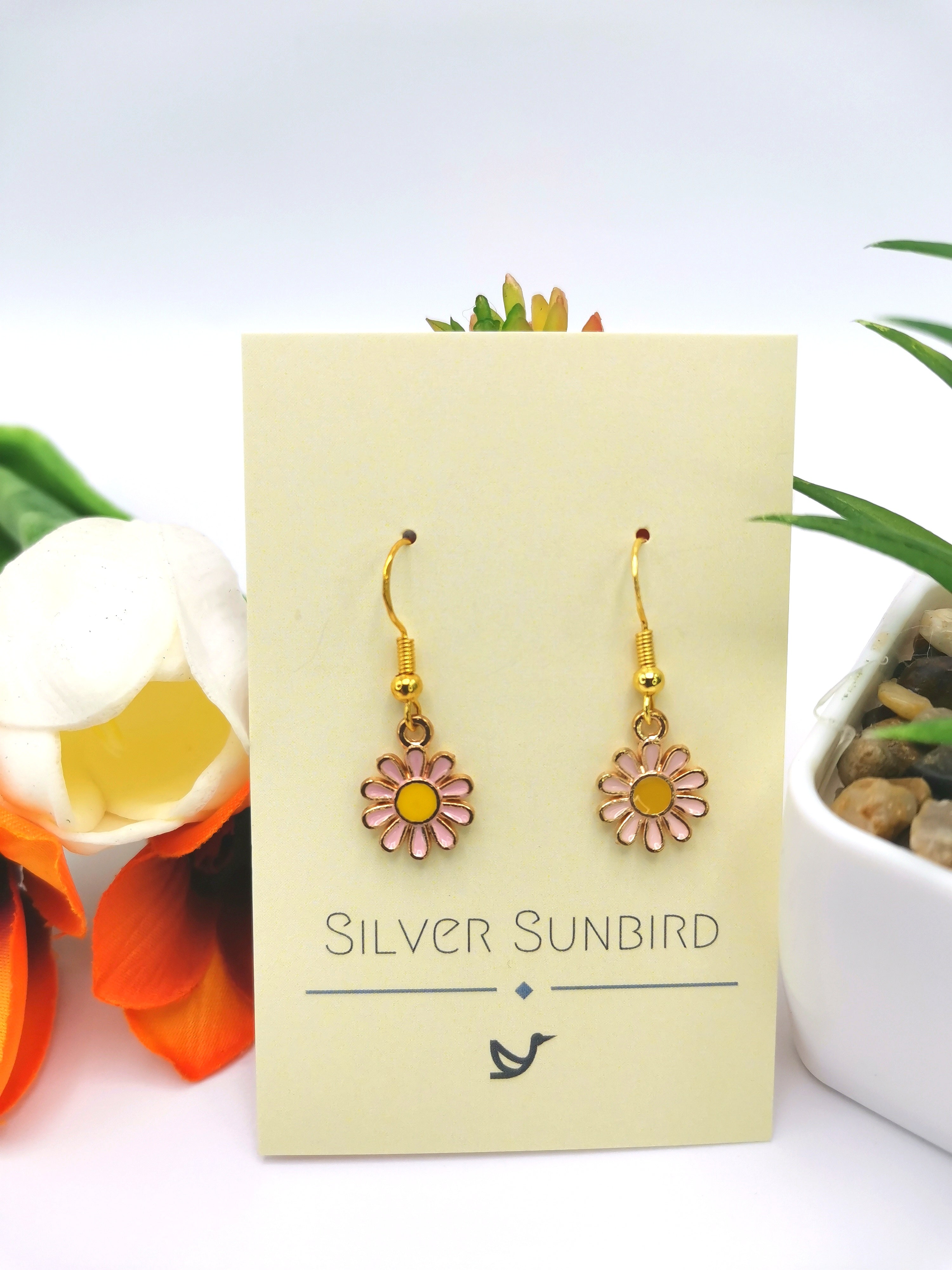 Dainty Daisy Earrings - Silver Sunbird Bohemian Earrings