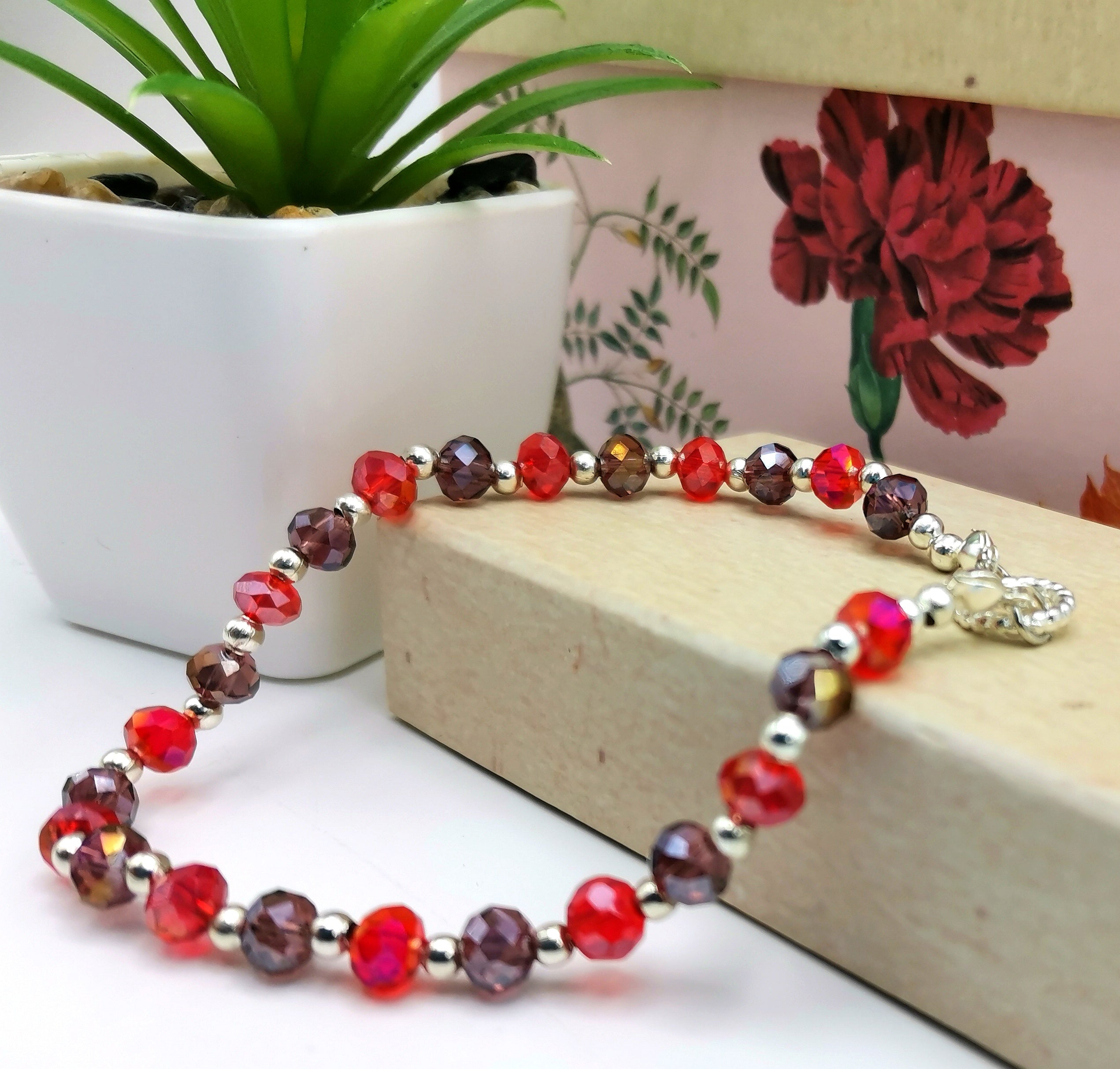 Radiant Rondelle Bead Bracelet - Silver Sunbird Red Bracelets