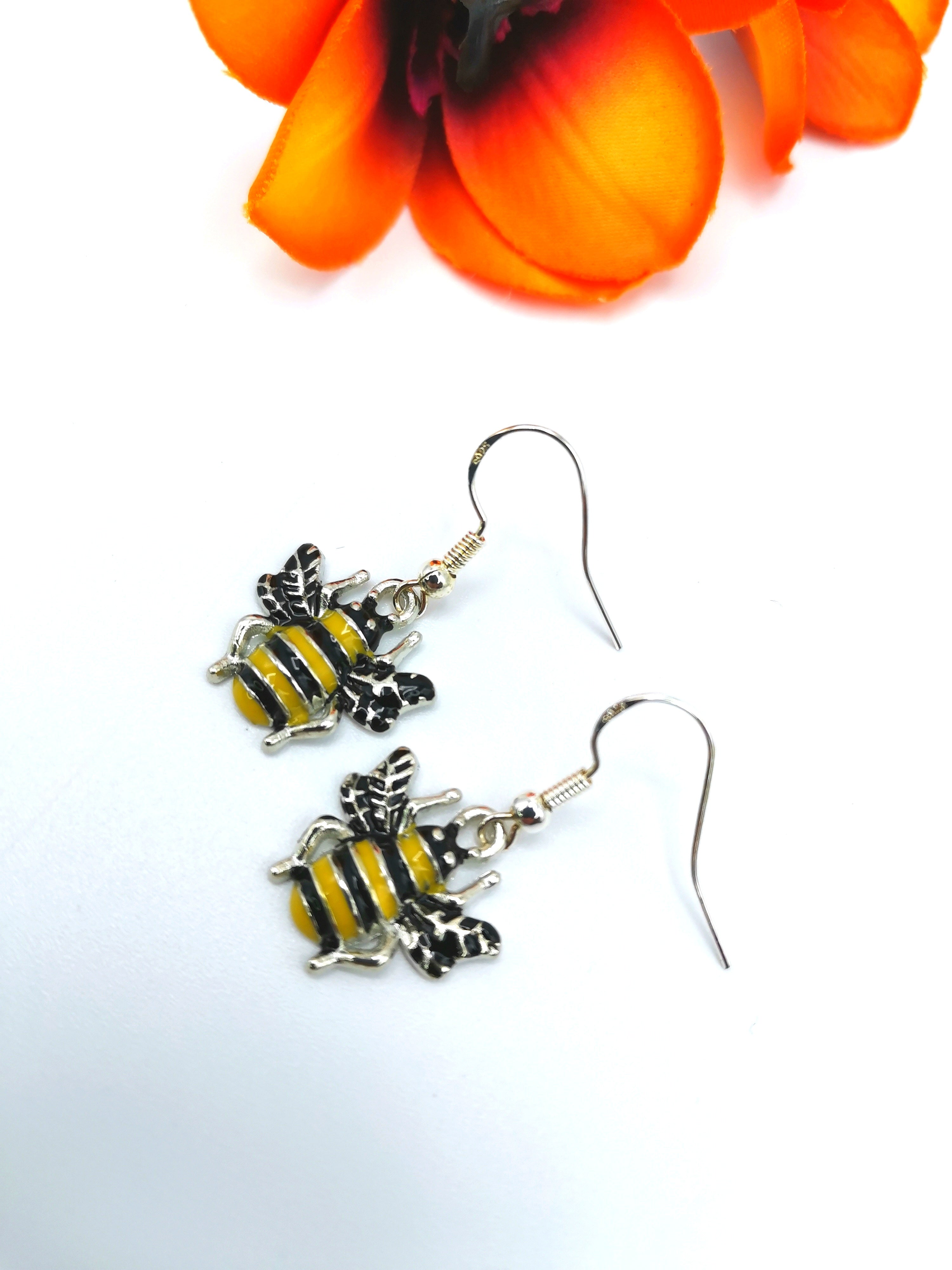 Bee Happy Bee Earrings - Silver Sunbird animal earrings