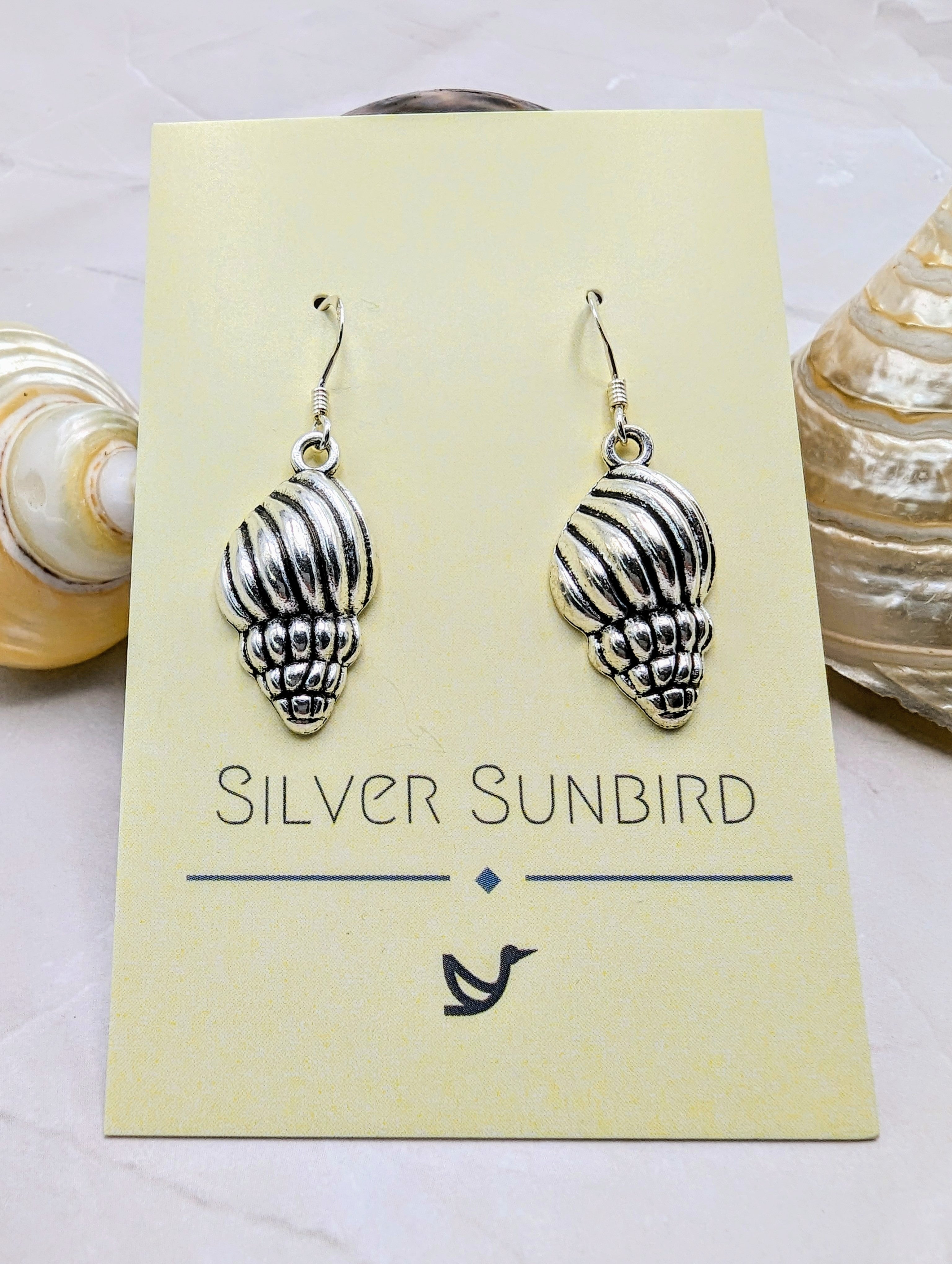 Cool Conch Earrings - Silver Sunbird Under the Sea