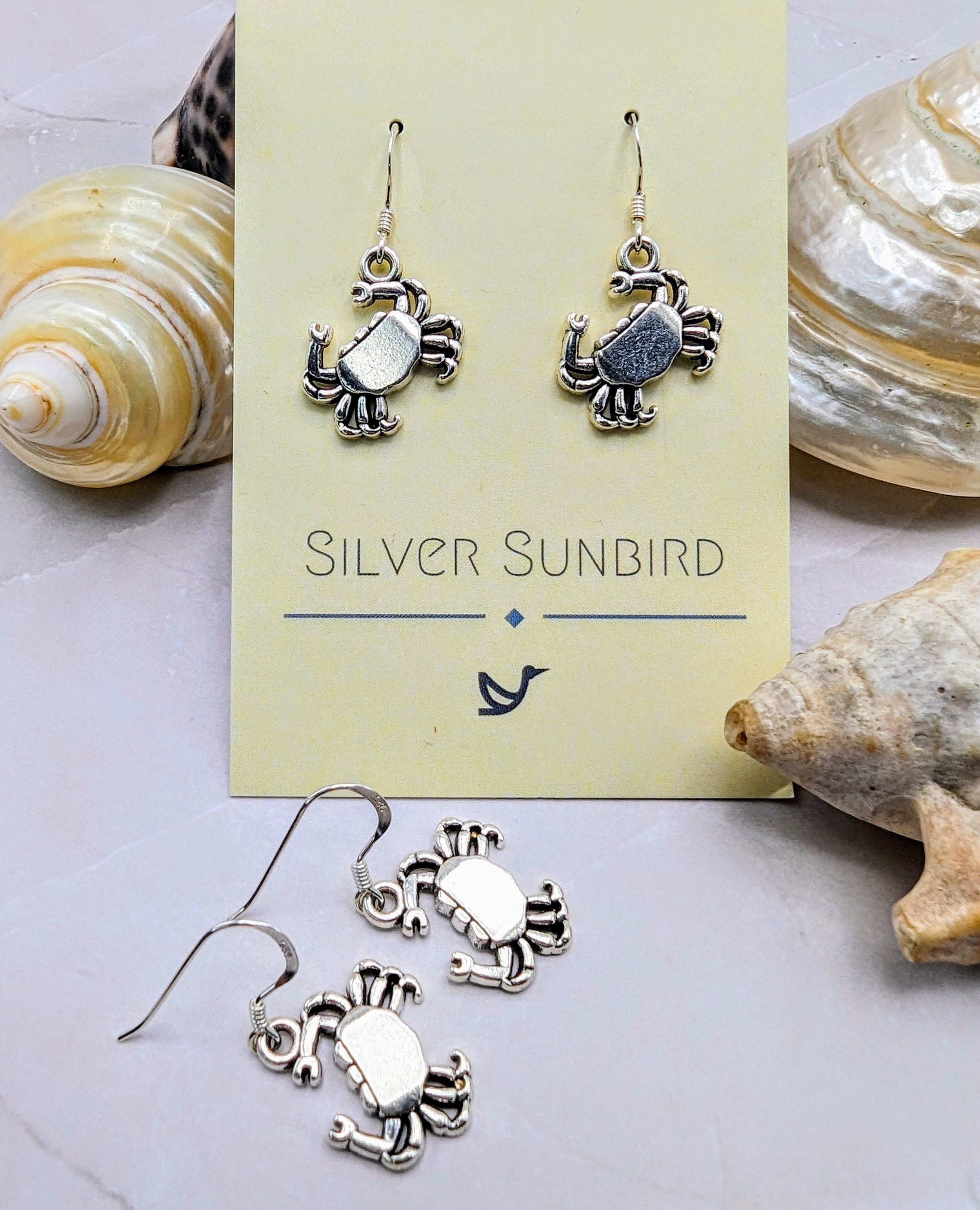 Coastal Crab Earrings - Silver Sunbird Under the Sea