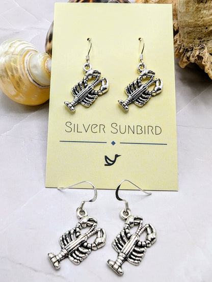 Lively Lobster Earrings - Silver Sunbird Under the Sea