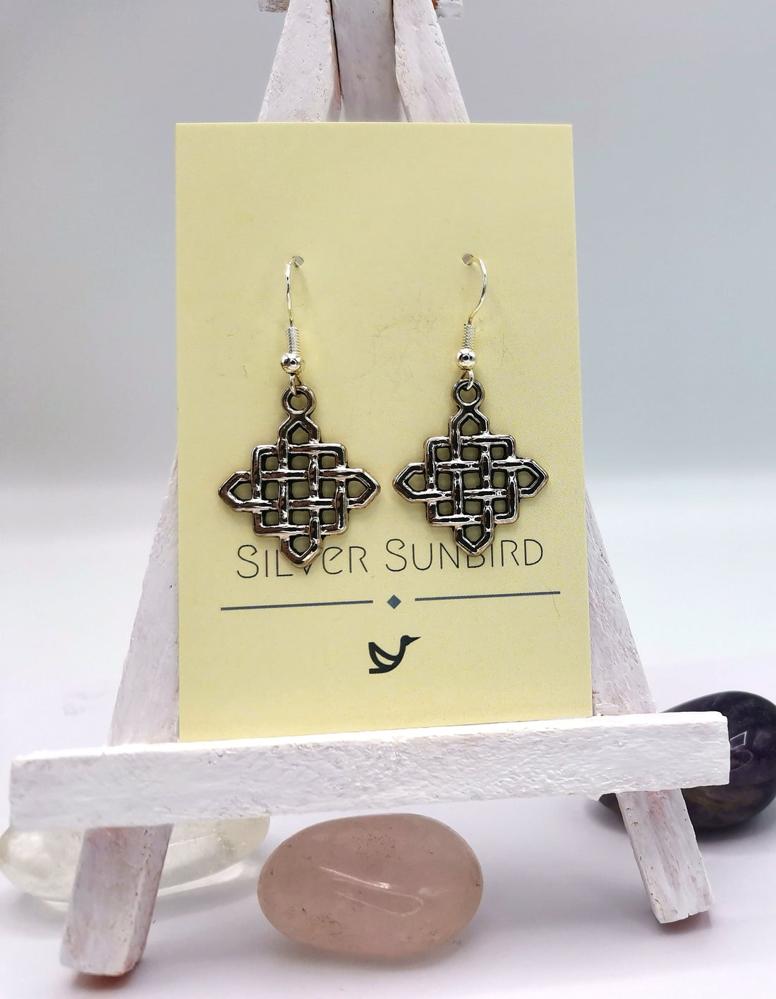 Celebrated Celtic Square Earrings - Silver Sunbird Bohemian Earrings