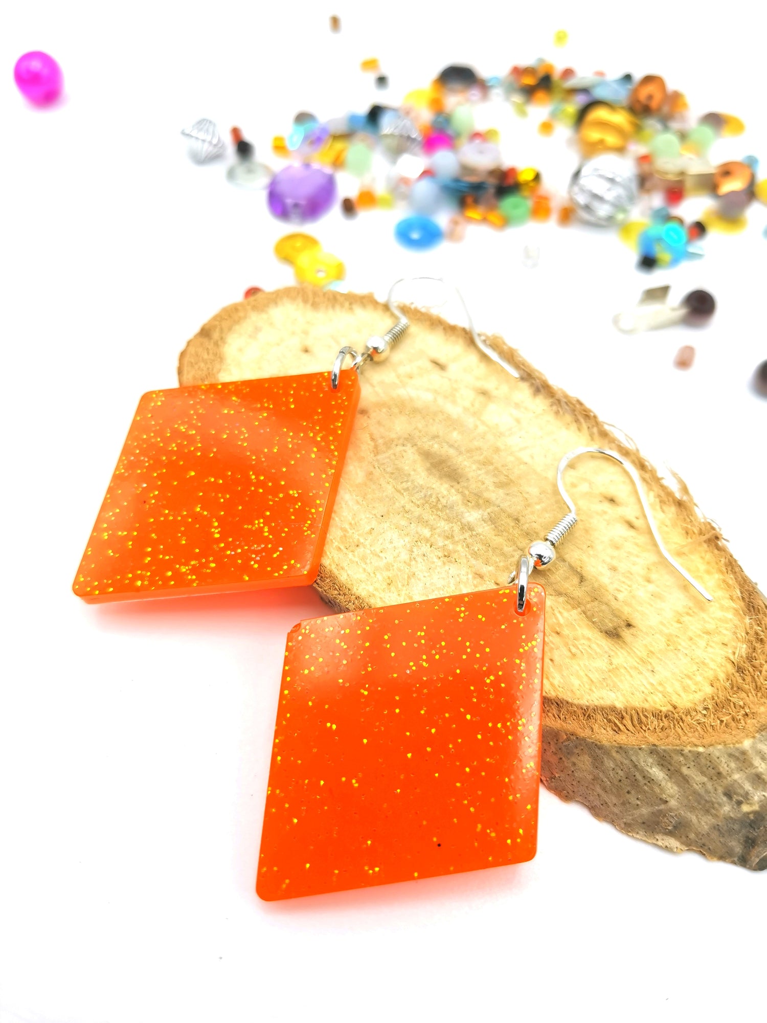 Orange Vibes Earrings - Silver Sunbird Diamond Funky Earrings