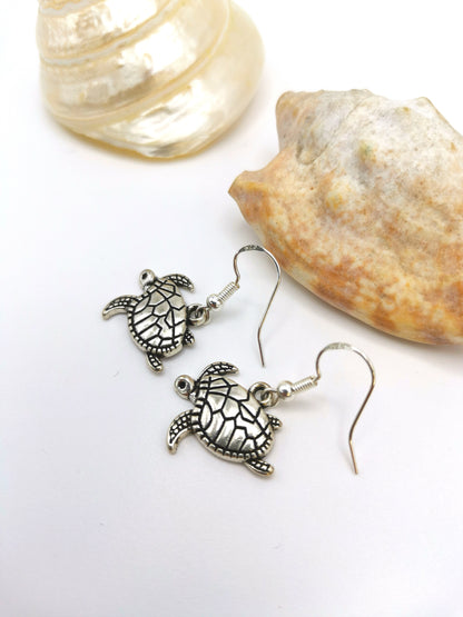 Stylish Sea Turtle Earrings - Silver Sunbird Hooks Under the Sea