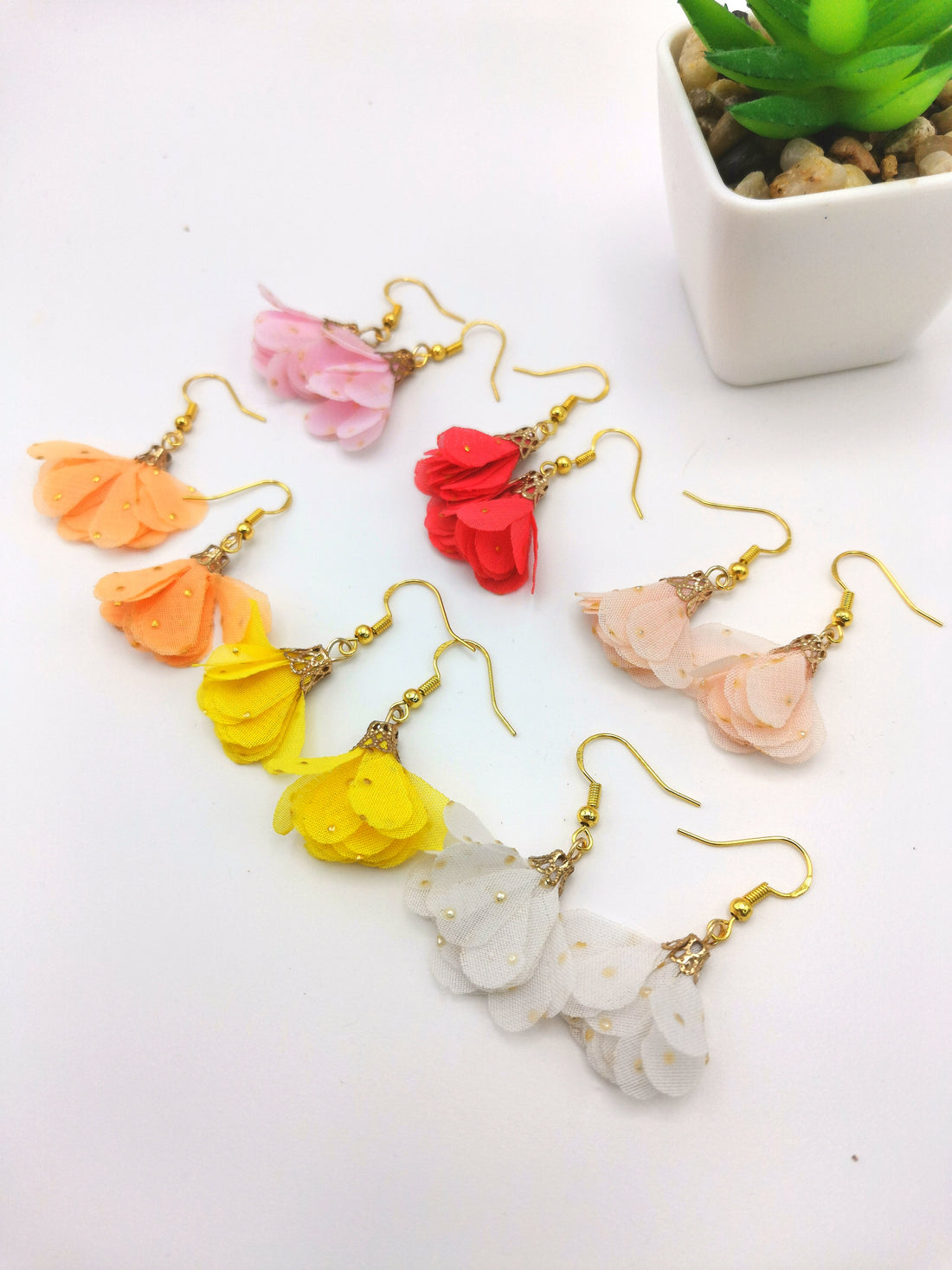 Pastel Chiffon Flower Earrings - Silver Sunbird Bohemian Earrings