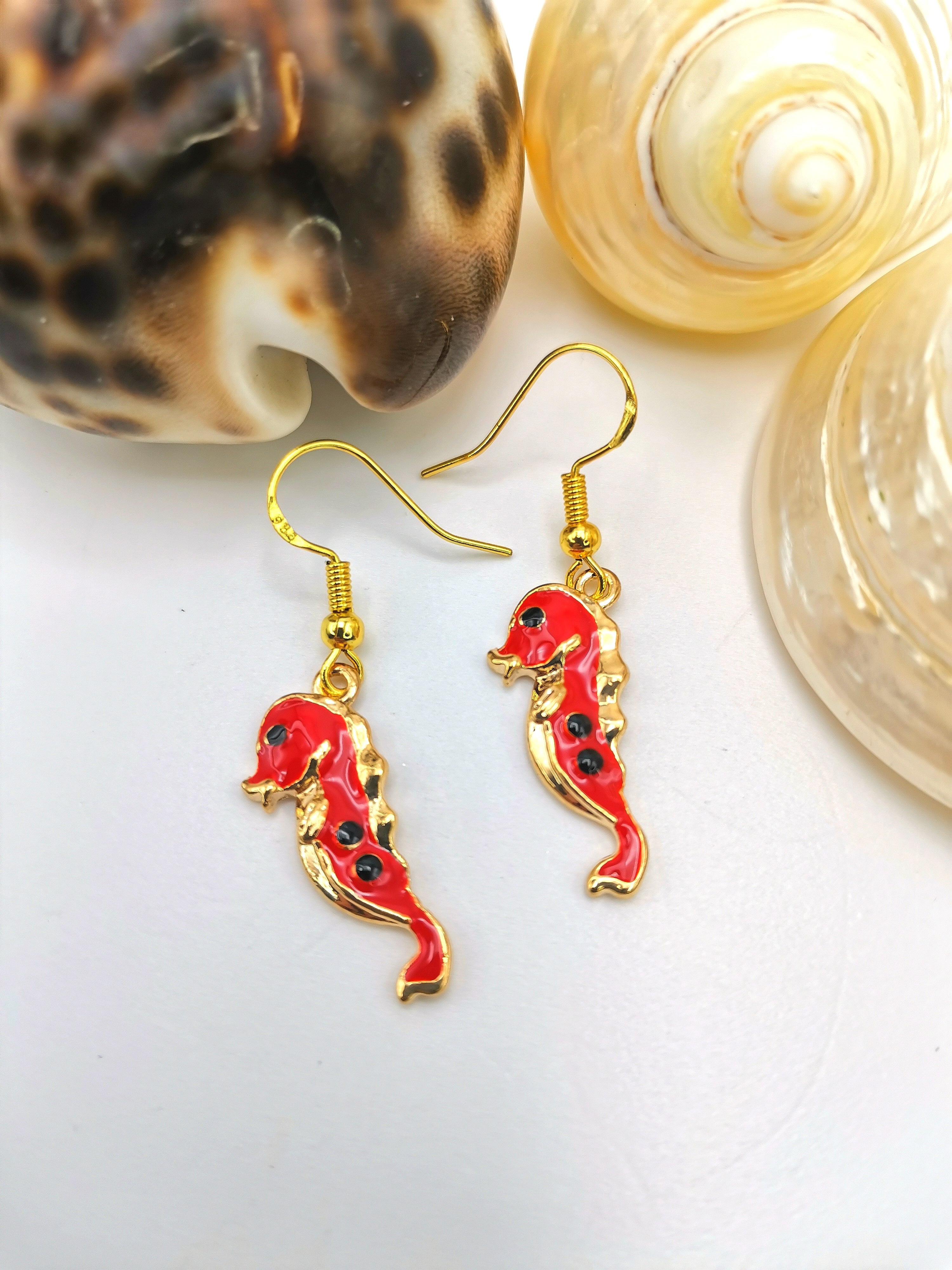 Colourful Serene Seahorse Earrings - Silver Sunbird Red Under the Sea