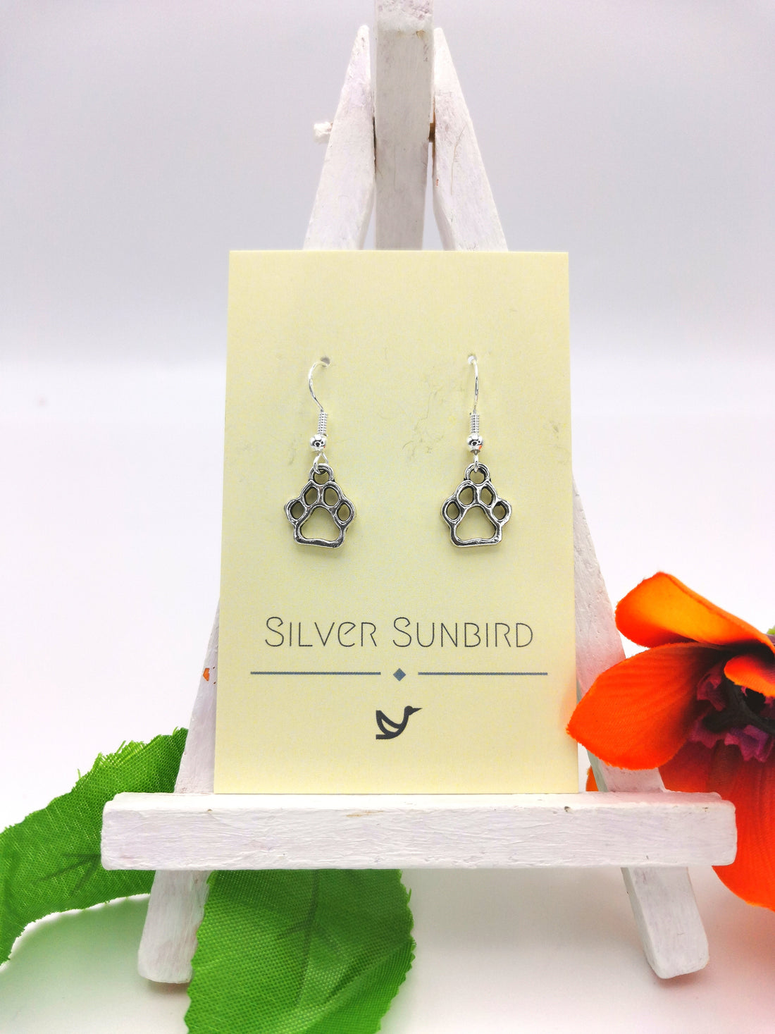 Faithful Friend Paw Print Earrings - Silver Sunbird animal earrings