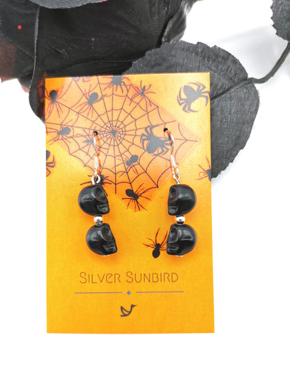 Bone-chilling Skull Earrings - Silver Sunbird Black Halloween Earrings