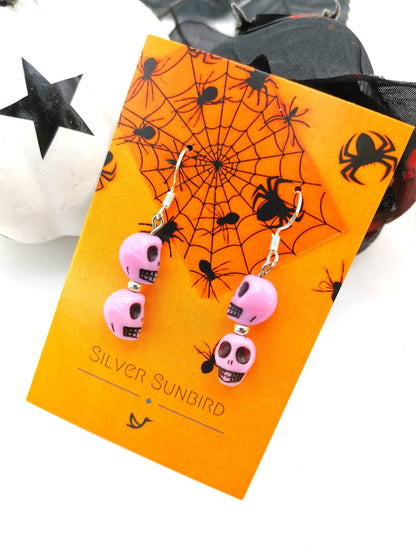 Bone-chilling Skull Earrings - Silver Sunbird Halloween Earrings