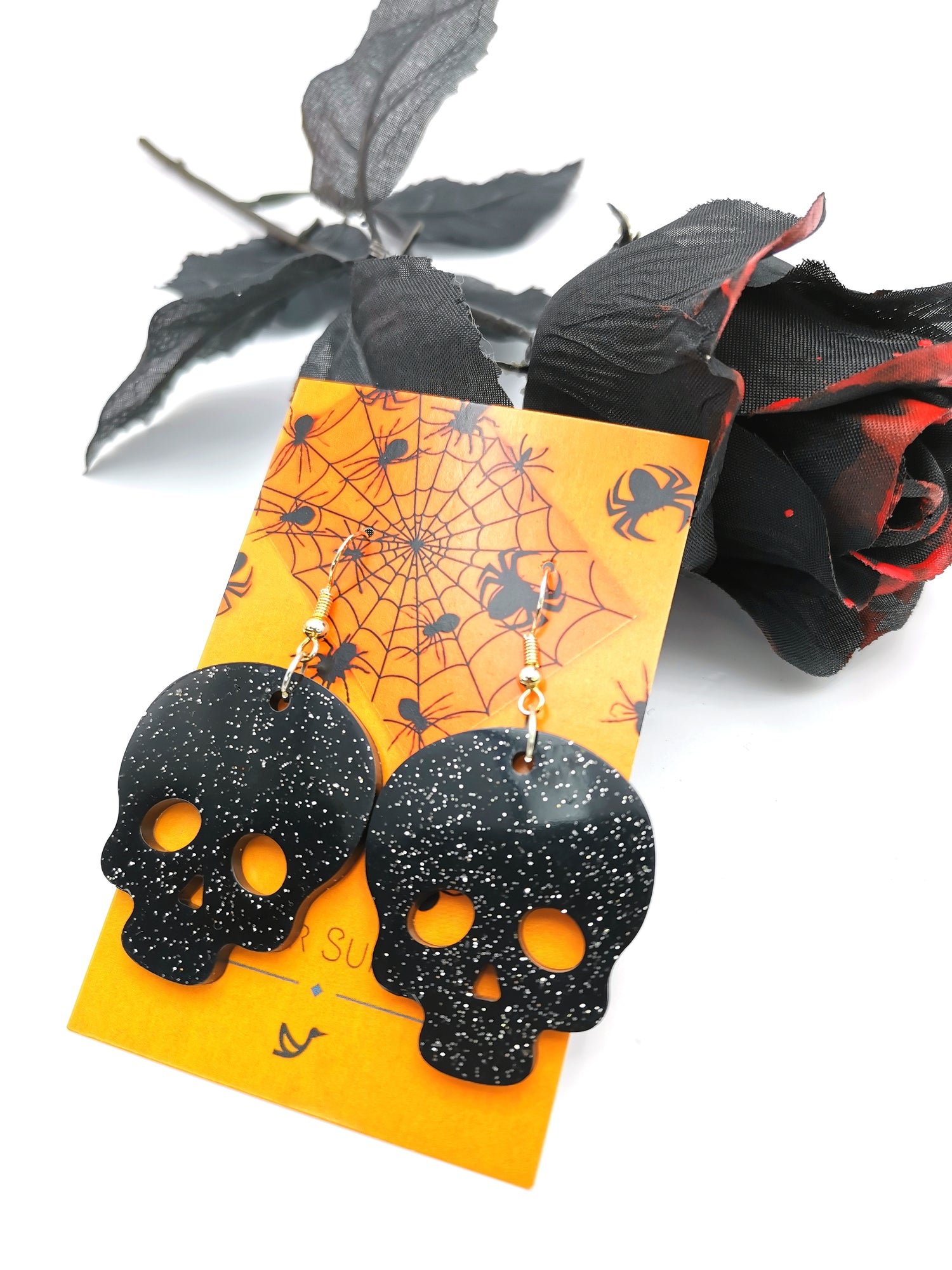 Glittering Scary Skull Earrings - Silver Sunbird Halloween Earrings