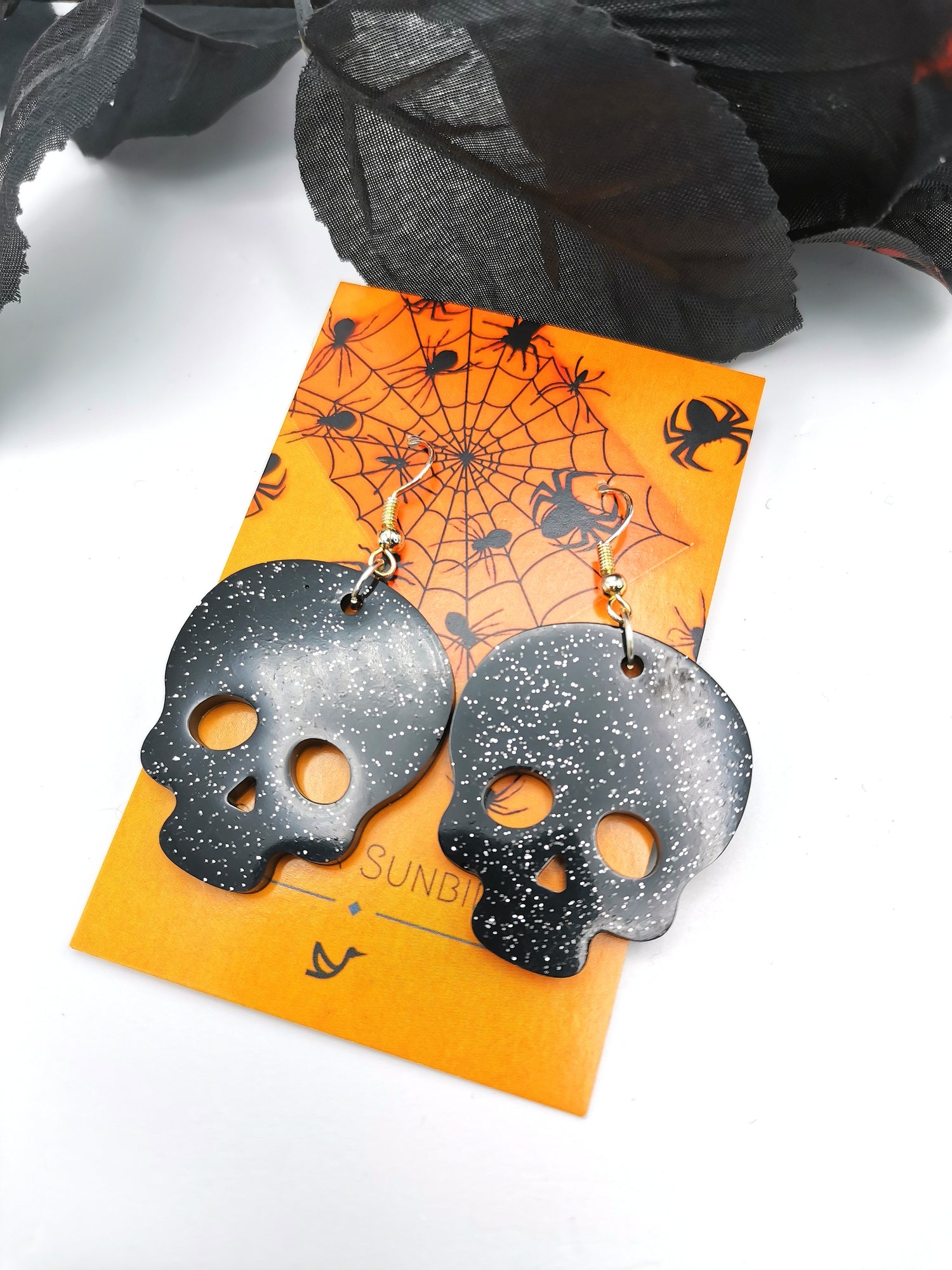 Glittering Scary Skull Earrings - Silver Sunbird Halloween Earrings